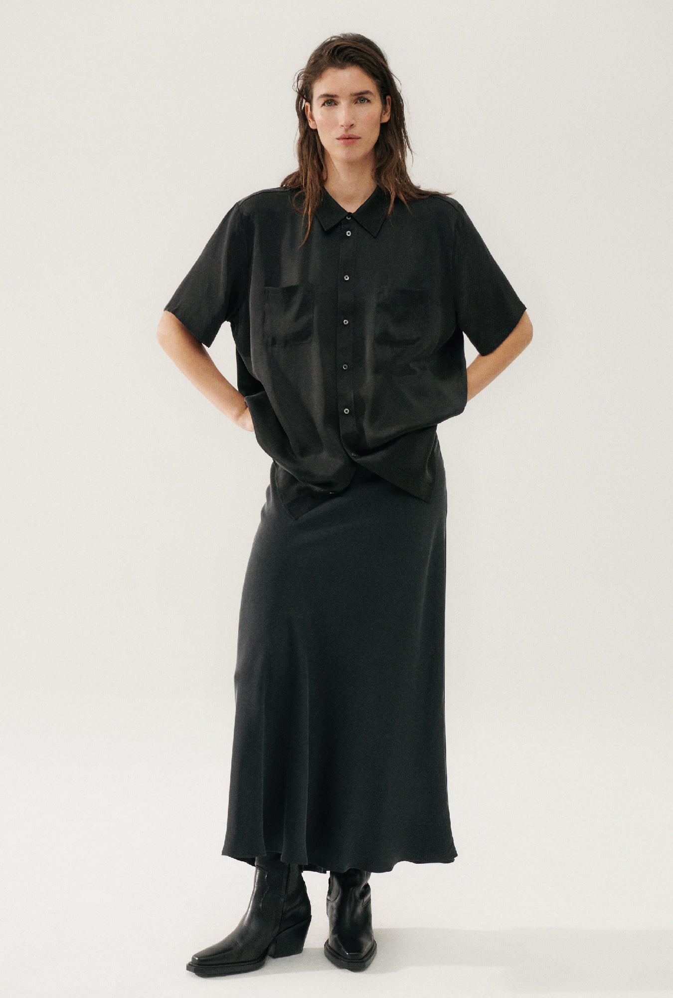 Long Bias Cut Skirt Black