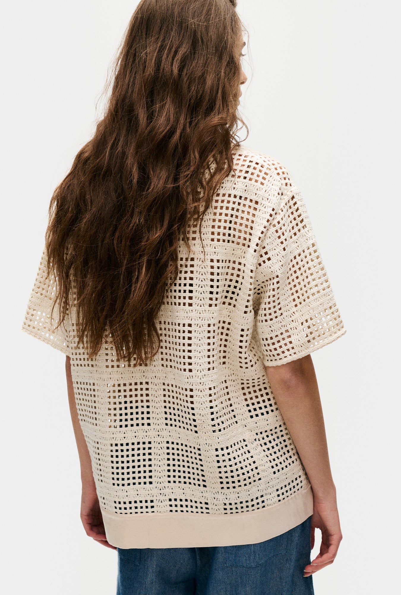Cotton Grid Grandpa Shirt Natural