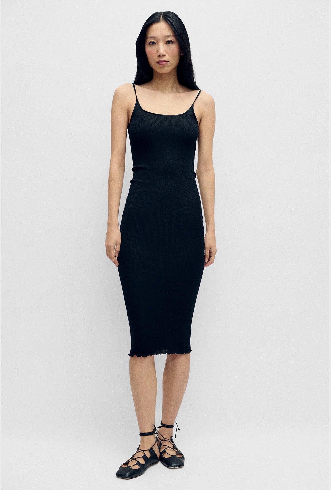 Silk Wool Ribbed Essential Slip Black