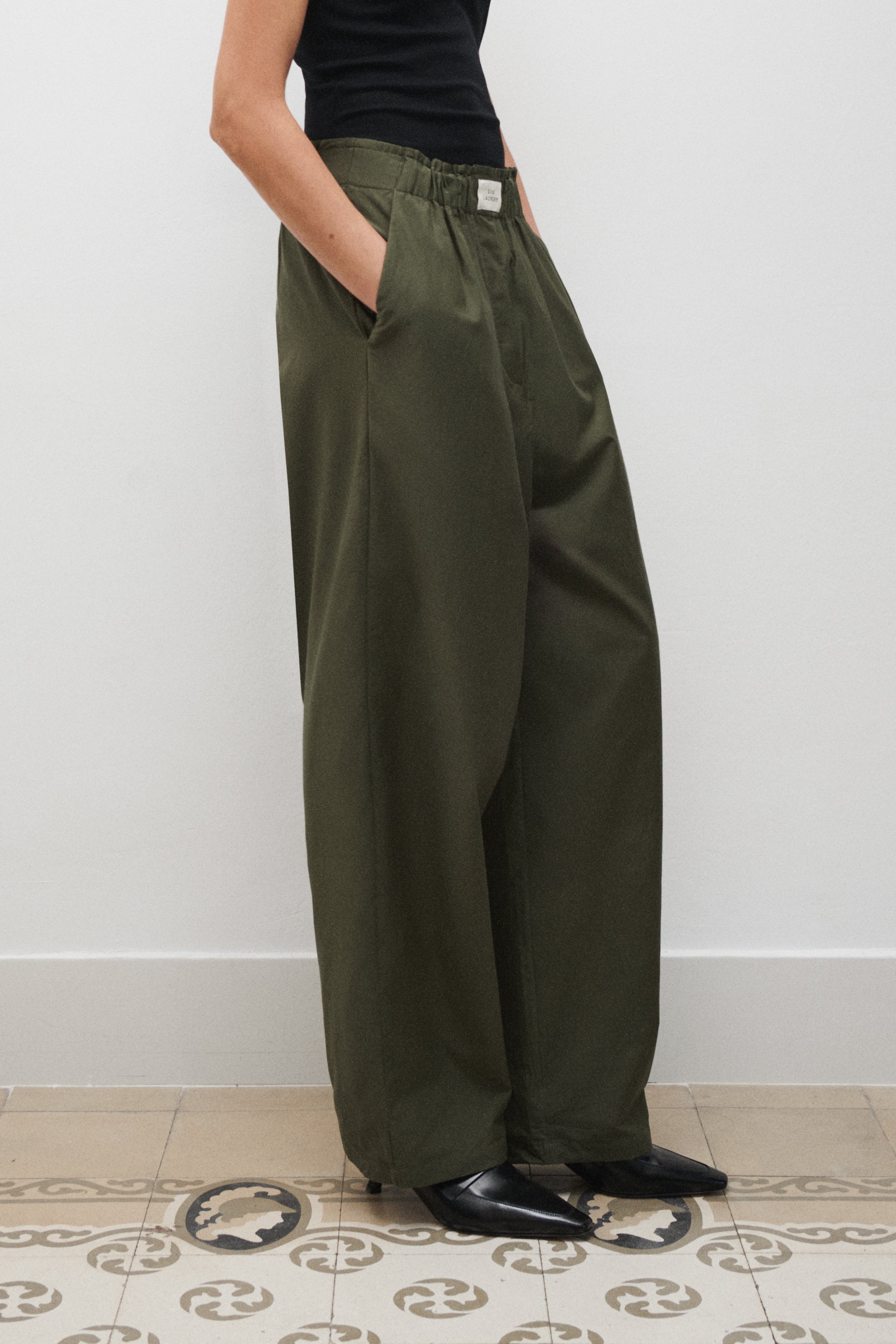 Pantalon Paper Bag en soie de coton couleur pin