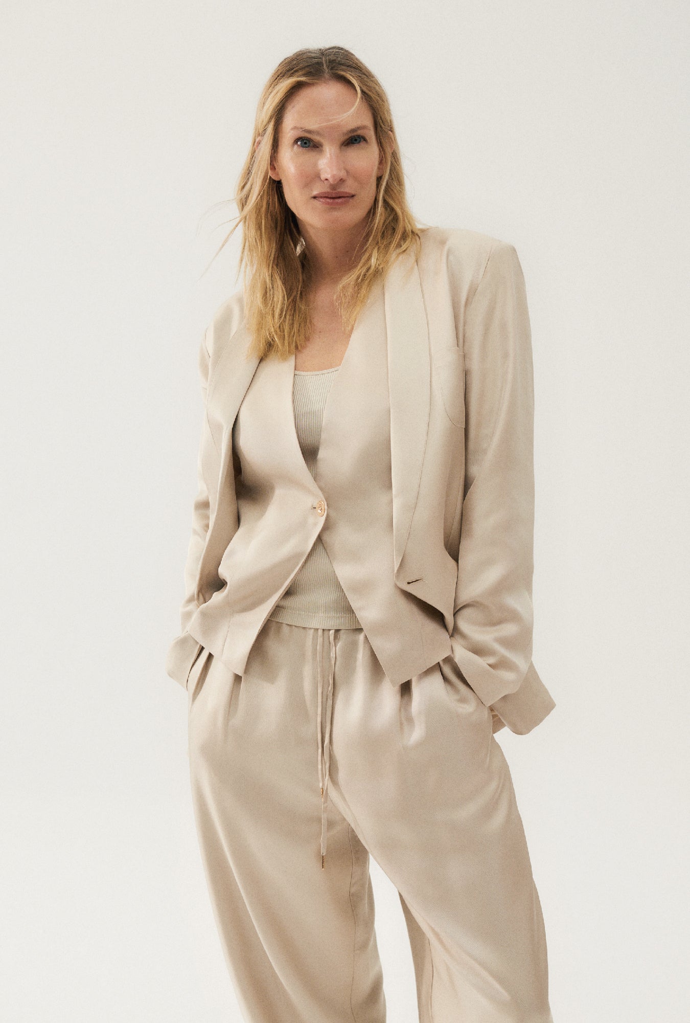 Gilet ample en sergé noisette