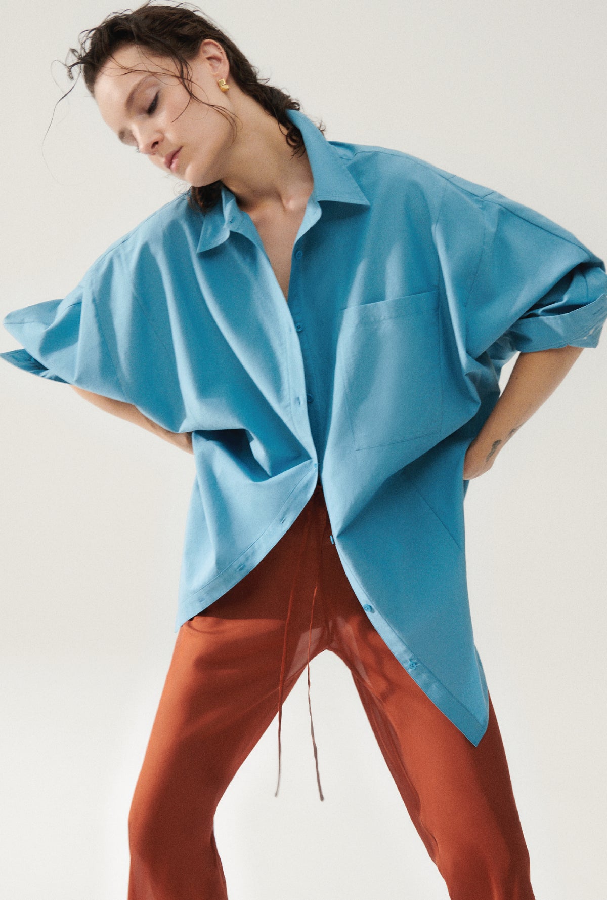 Chemise ronde en coton et soie Lac
