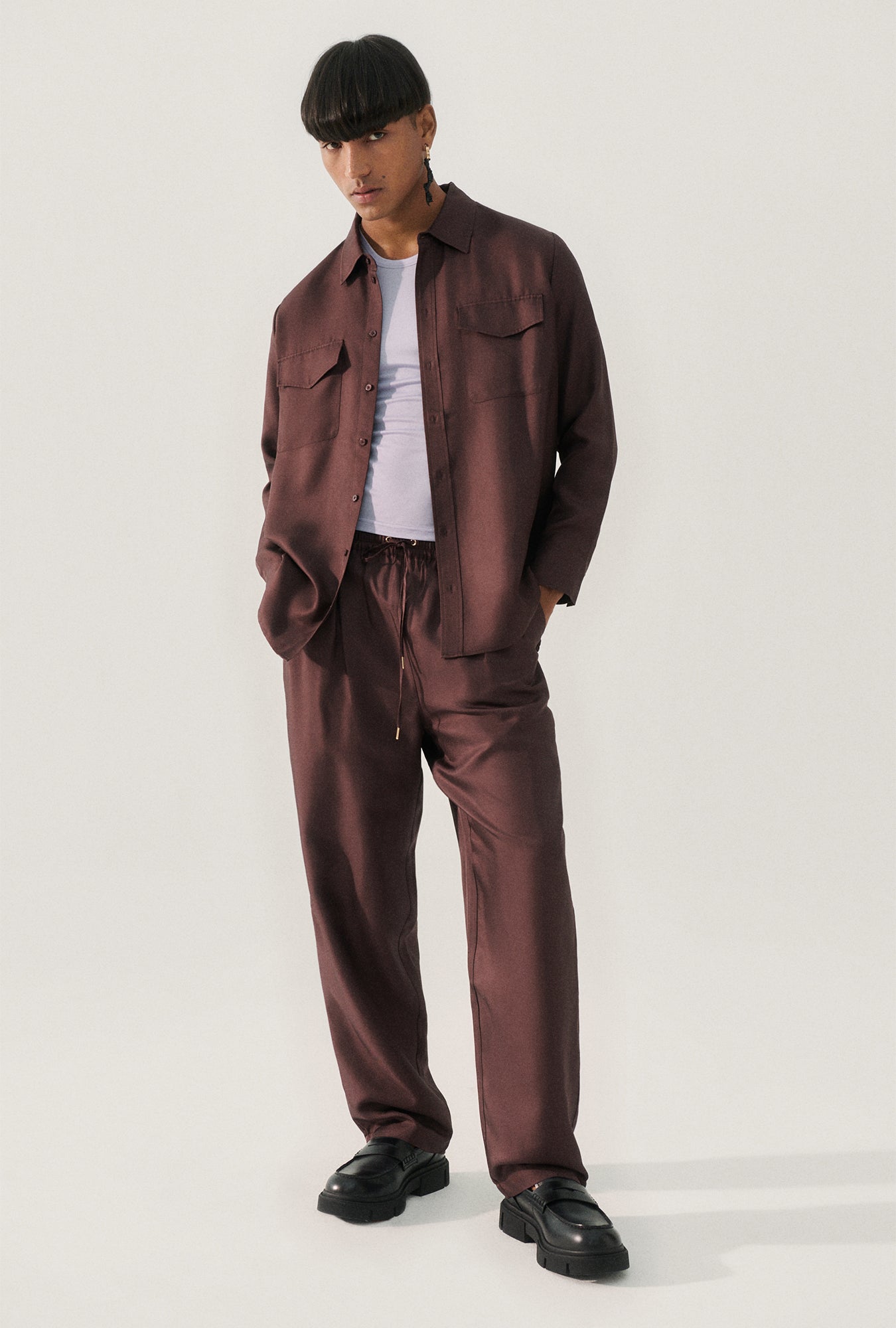 Pantalon ample en sergé Cacao