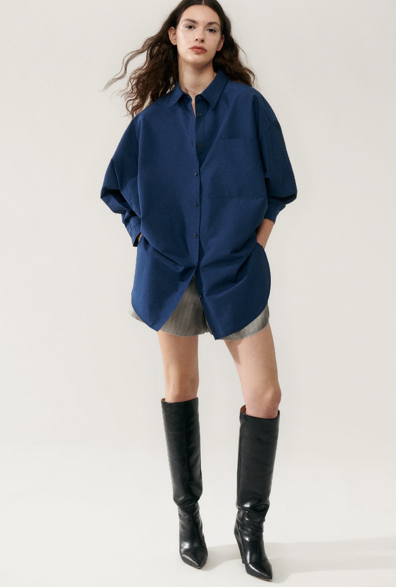 Chemise ronde en coton et soie Midnight