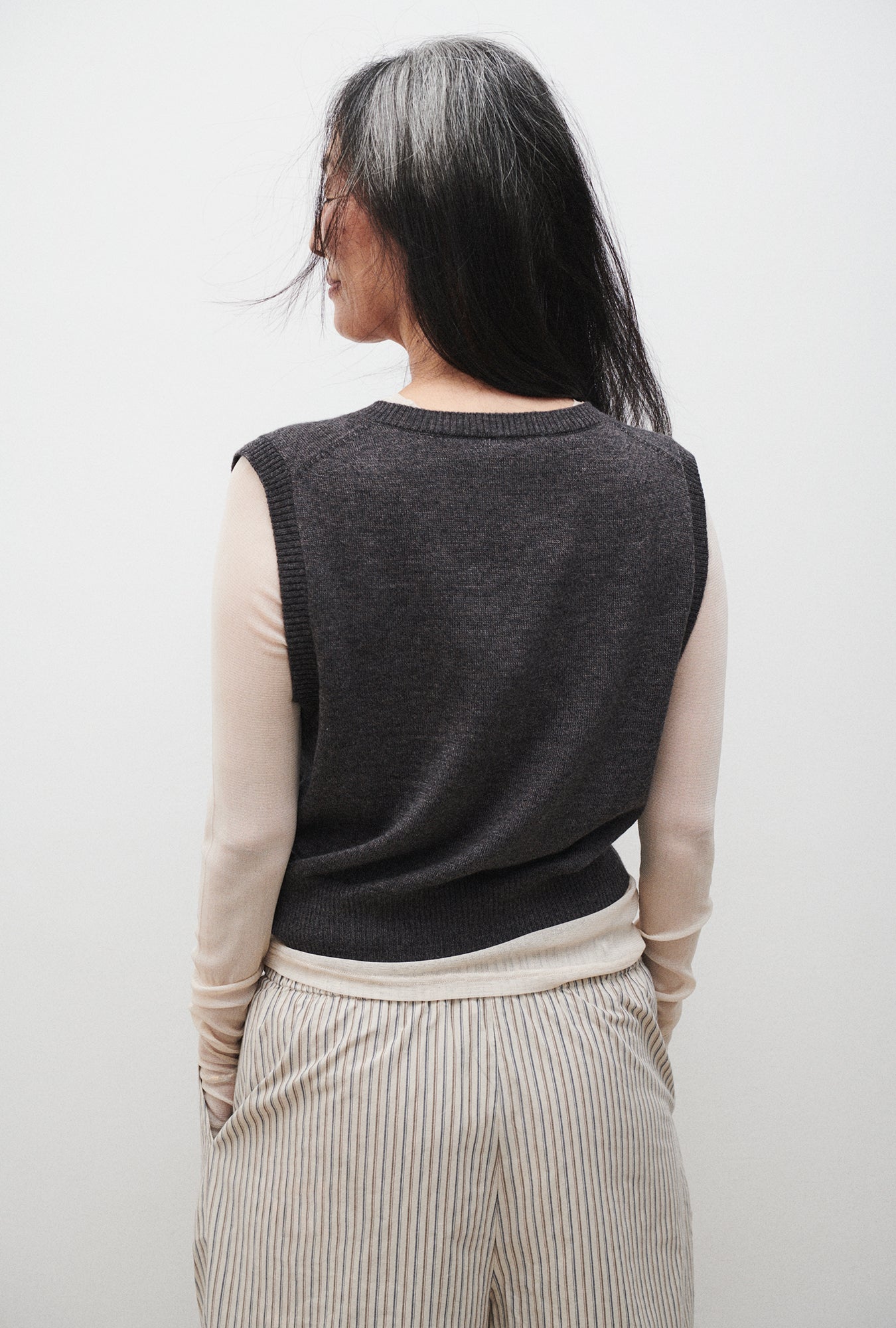 Gilet sans manches col en V Gris Granit Chiné