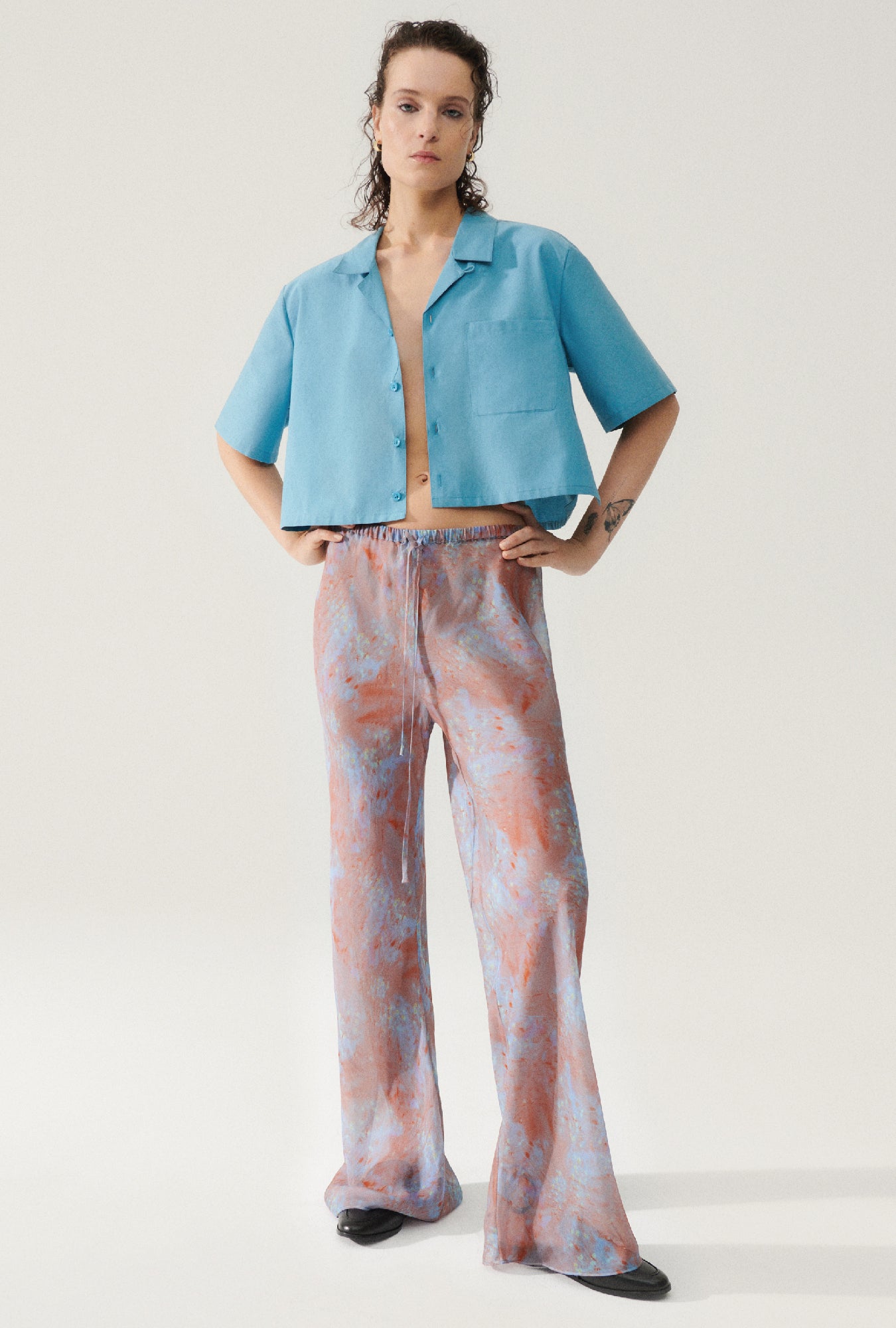 Chemise camp coupe courte en coton et soie Lake