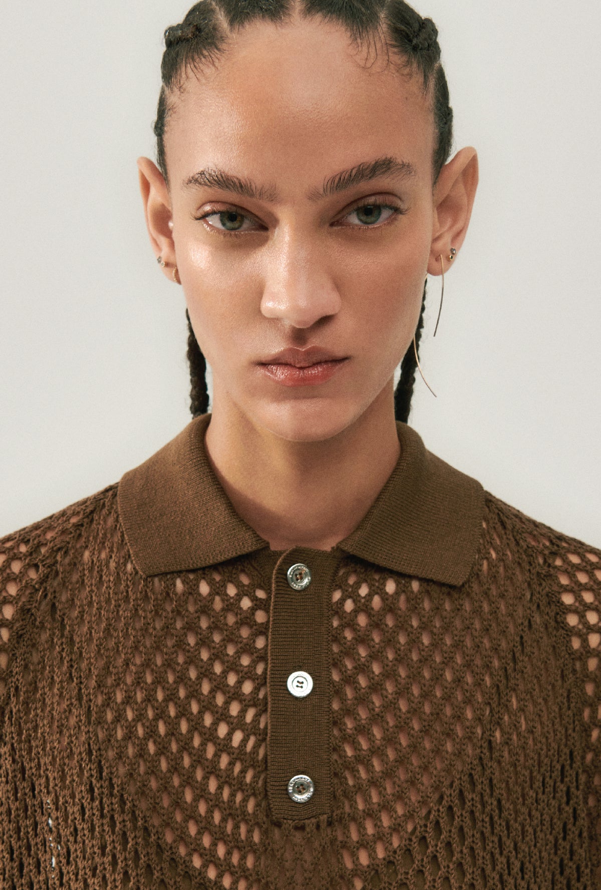 Polo Raglan au crochet Terre Foncé