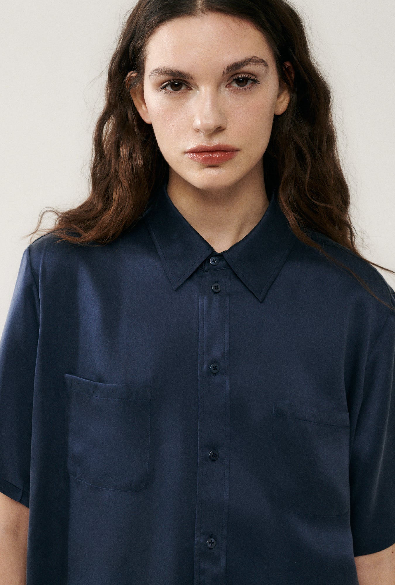 Chemise Boyfriend Manches Courtes Bleu Nuit