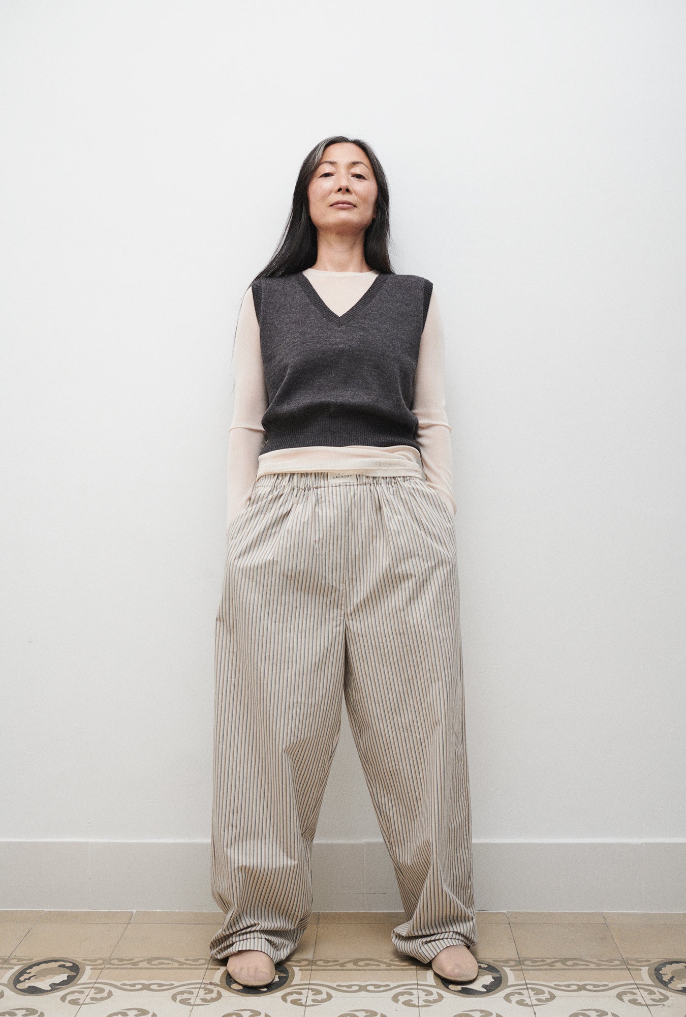 Gilet sans manches col en V Gris Granit Chiné