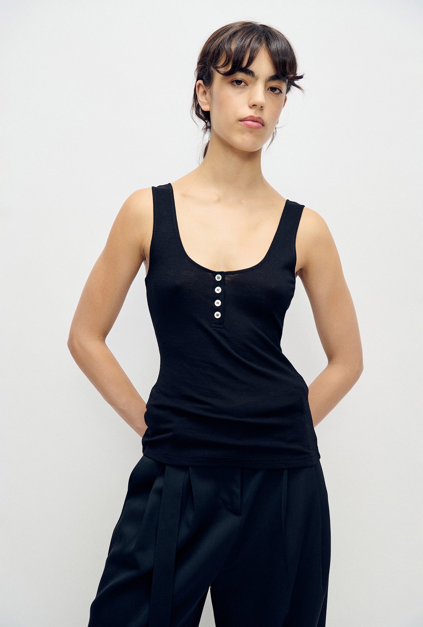 Débardeur Henley en mérinos noir