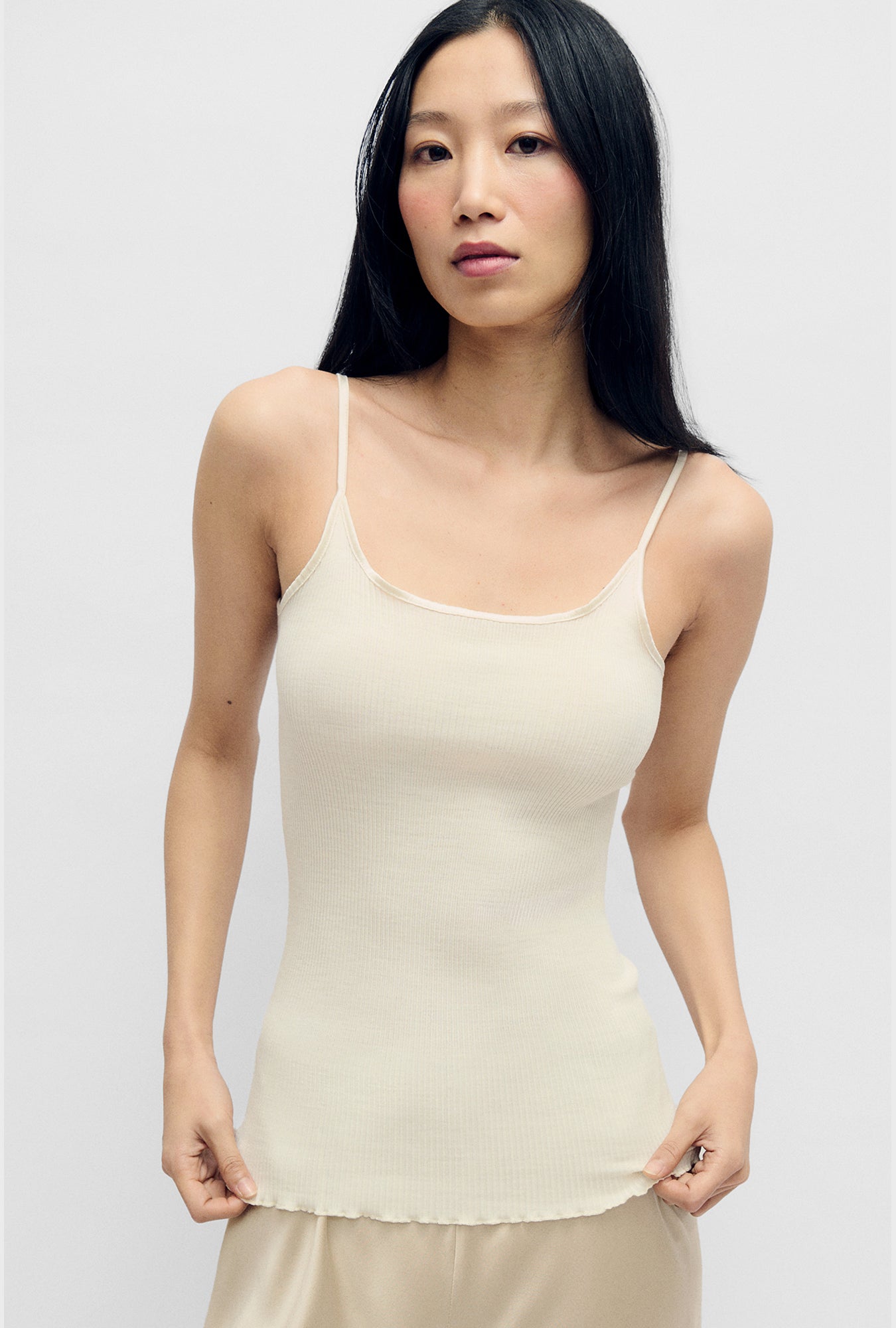 Silk Wool Ribbed Essential Cami White