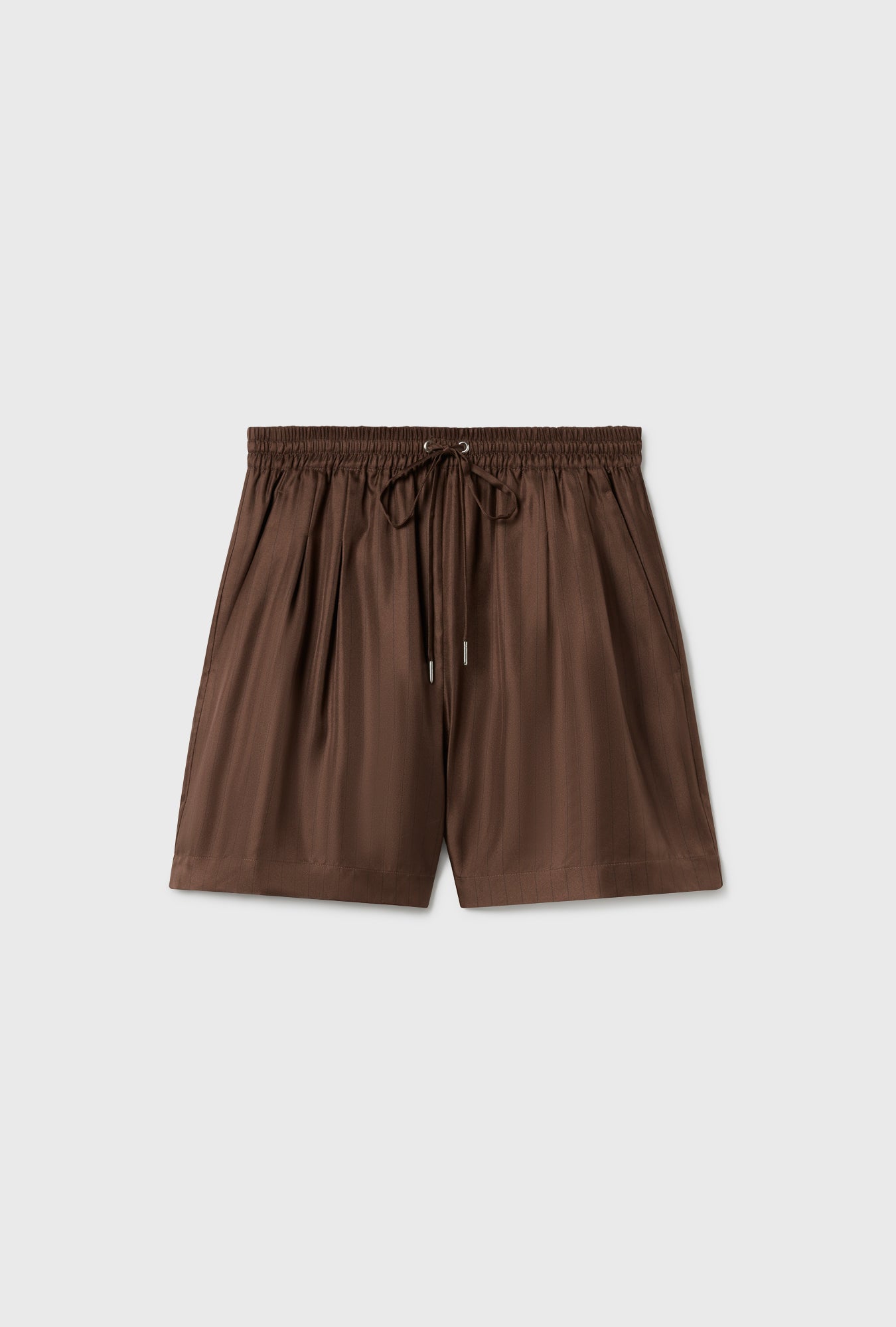 Shorts amples en twill à rayures fines, couleur terre foncée