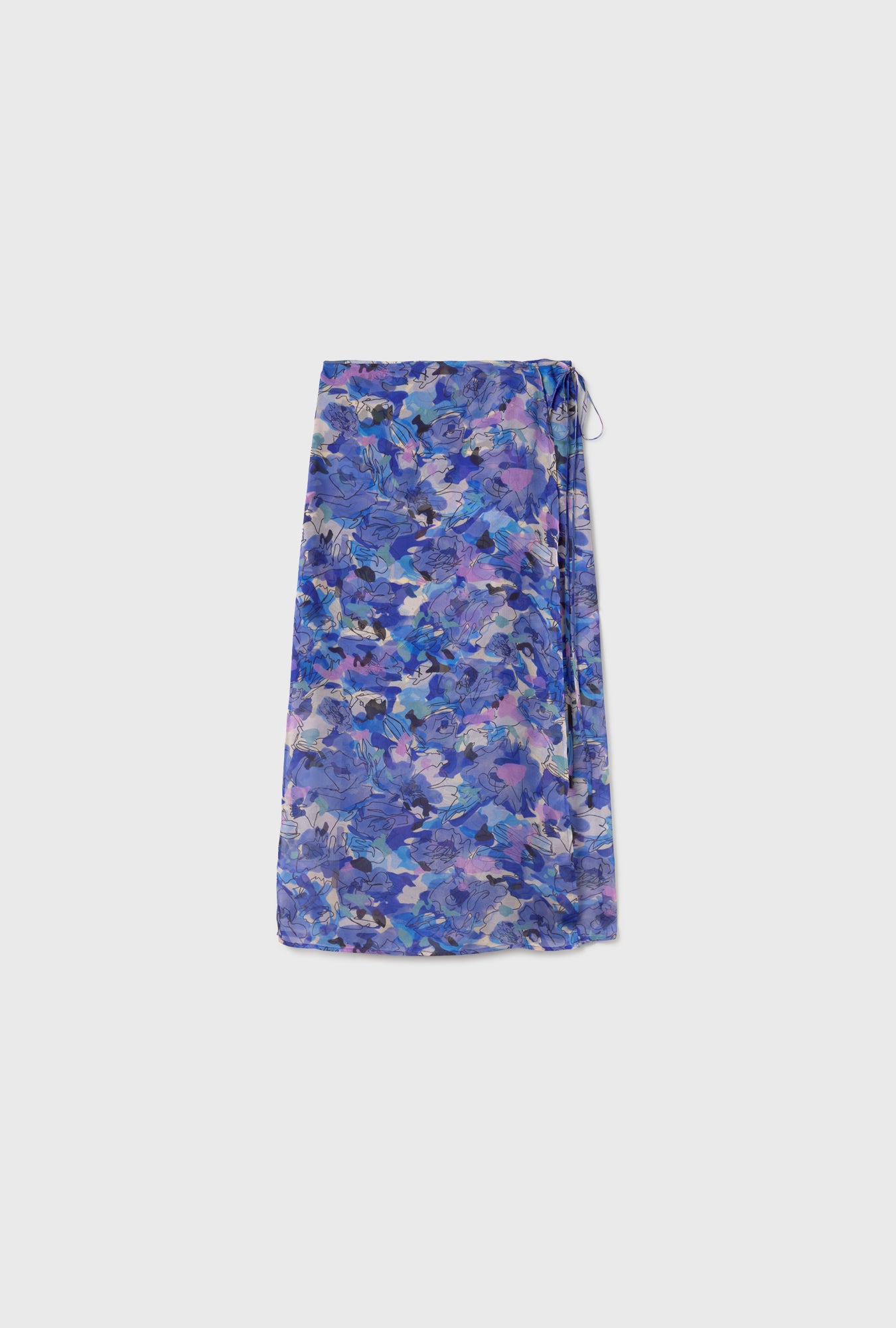 Jupe paréo en mousseline imprimé fleuri bleuet