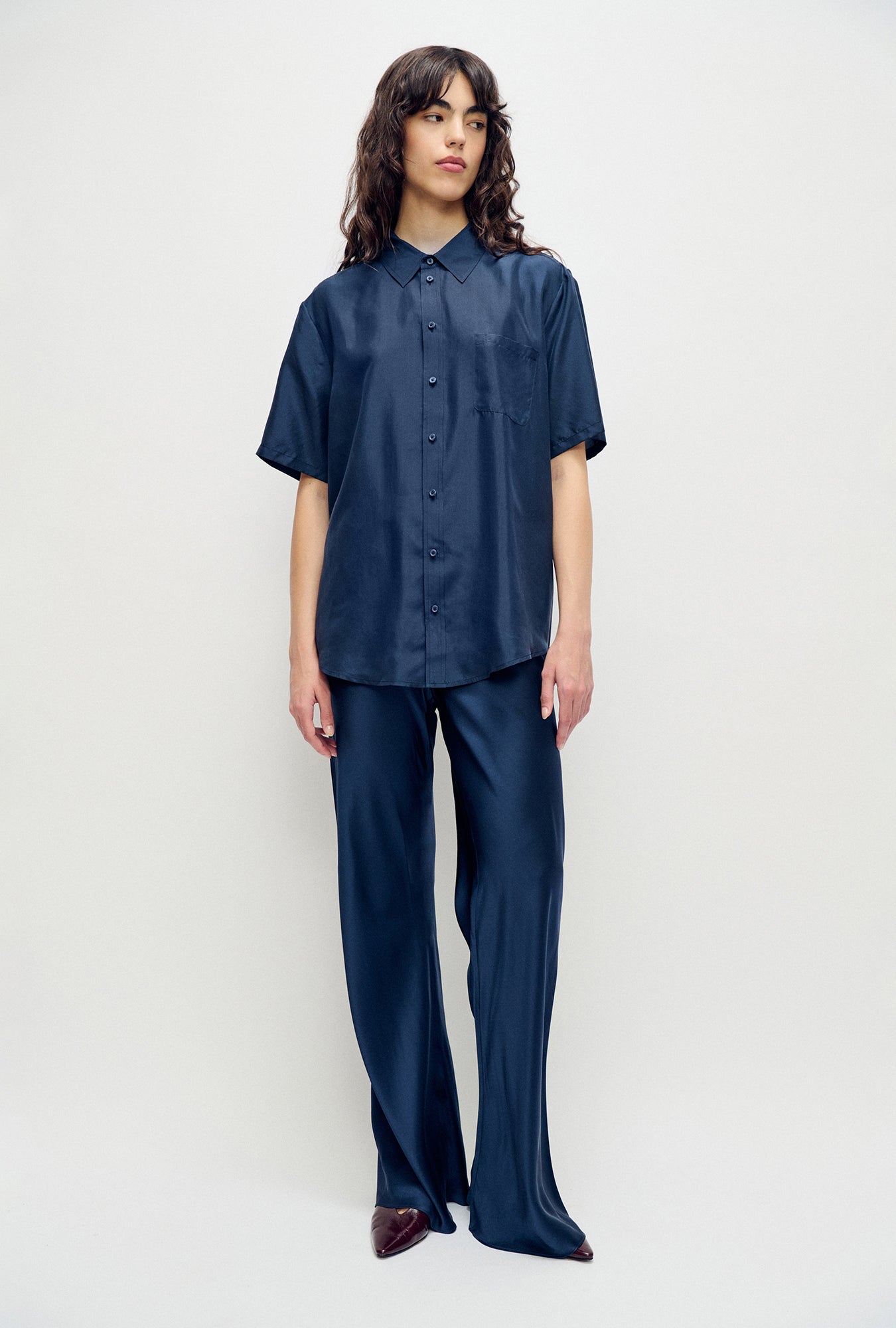Chemise Boyfriend Manches Courtes Habotai Midnight