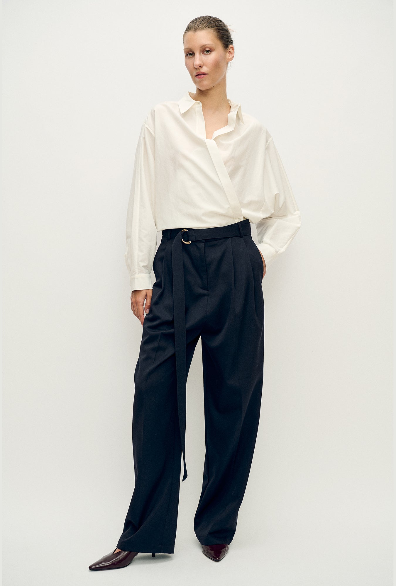 Chemise croisée en coton et soie blanc