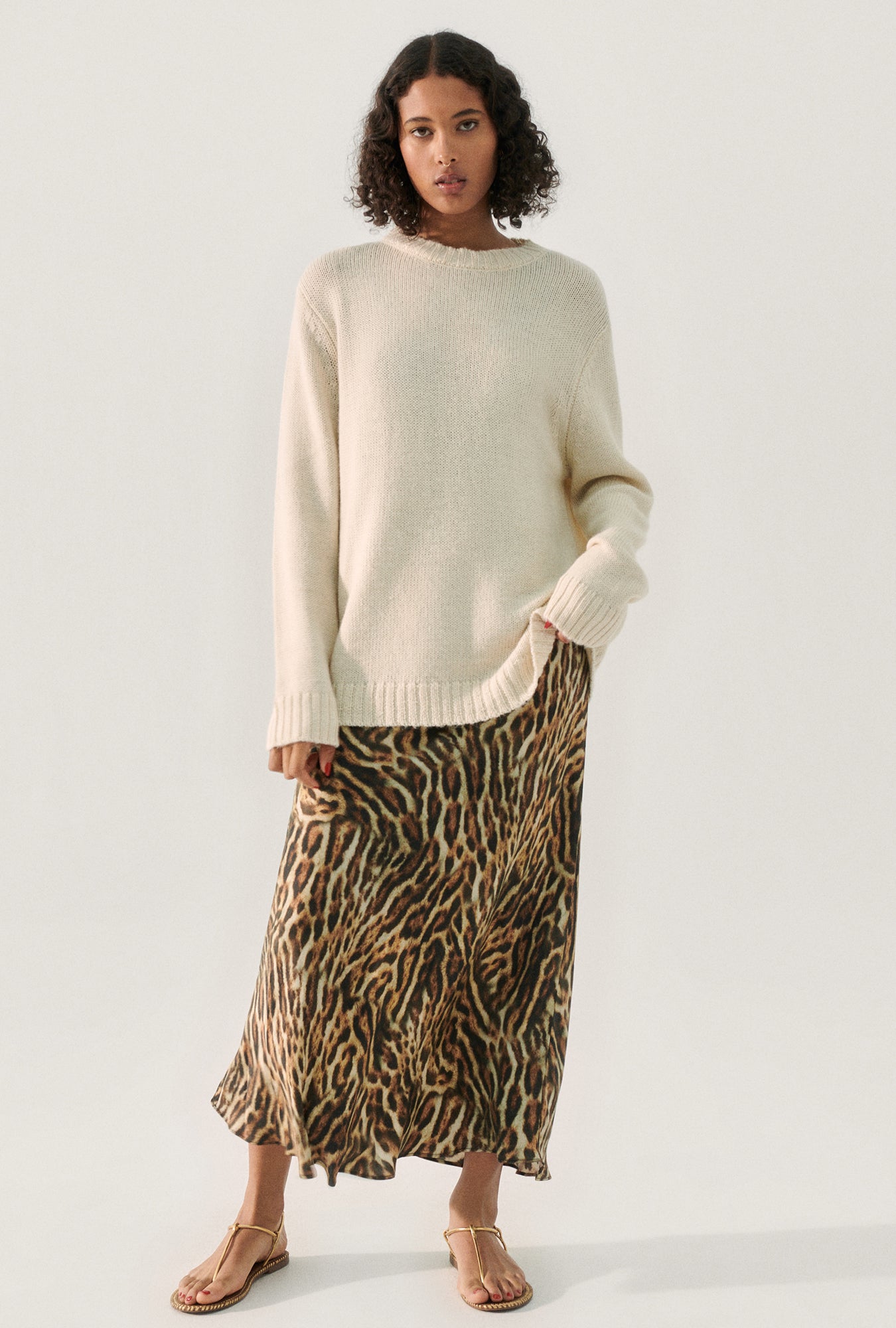 Pull col rond tricoté naturel