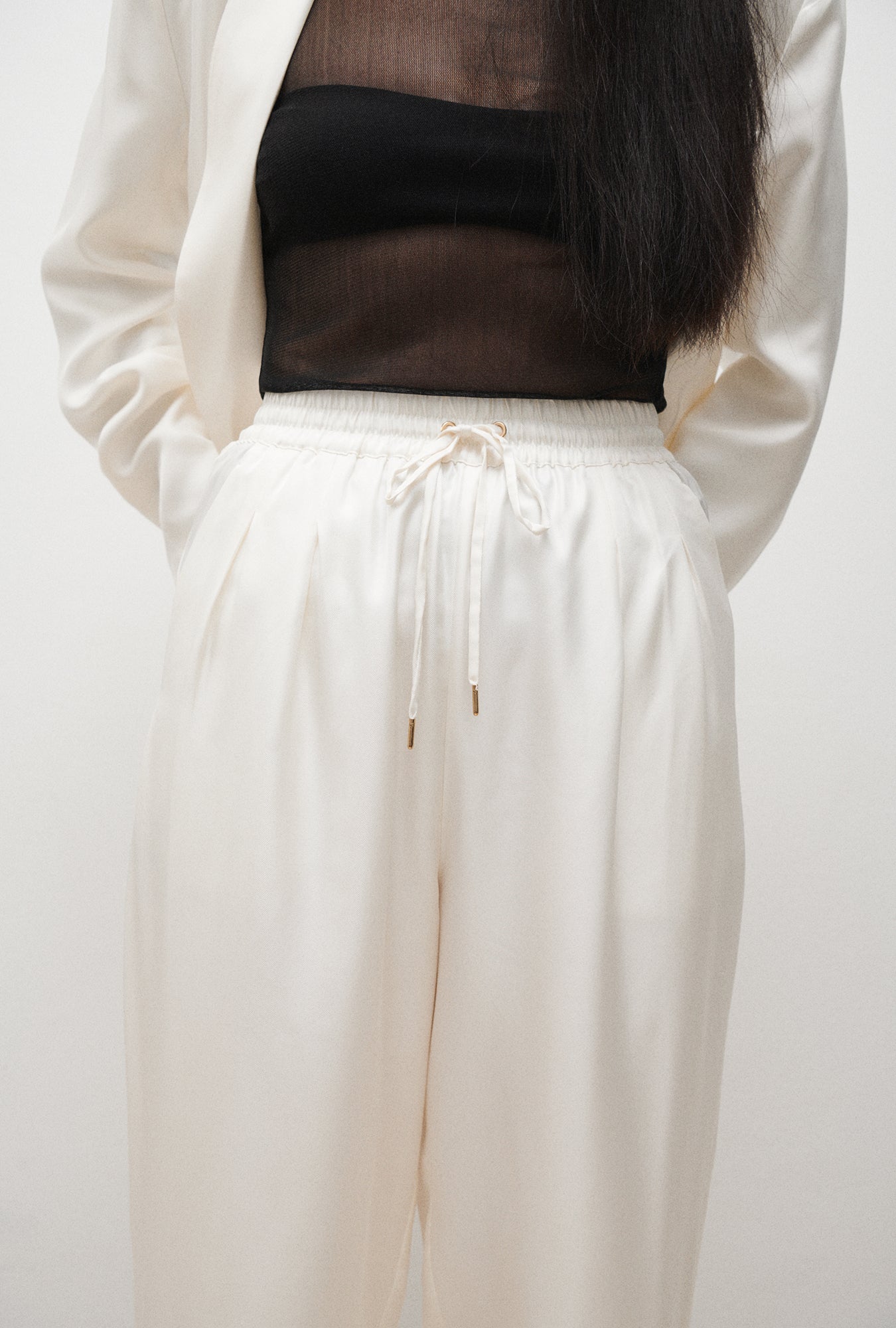 Pantalon ample en sergé blanc