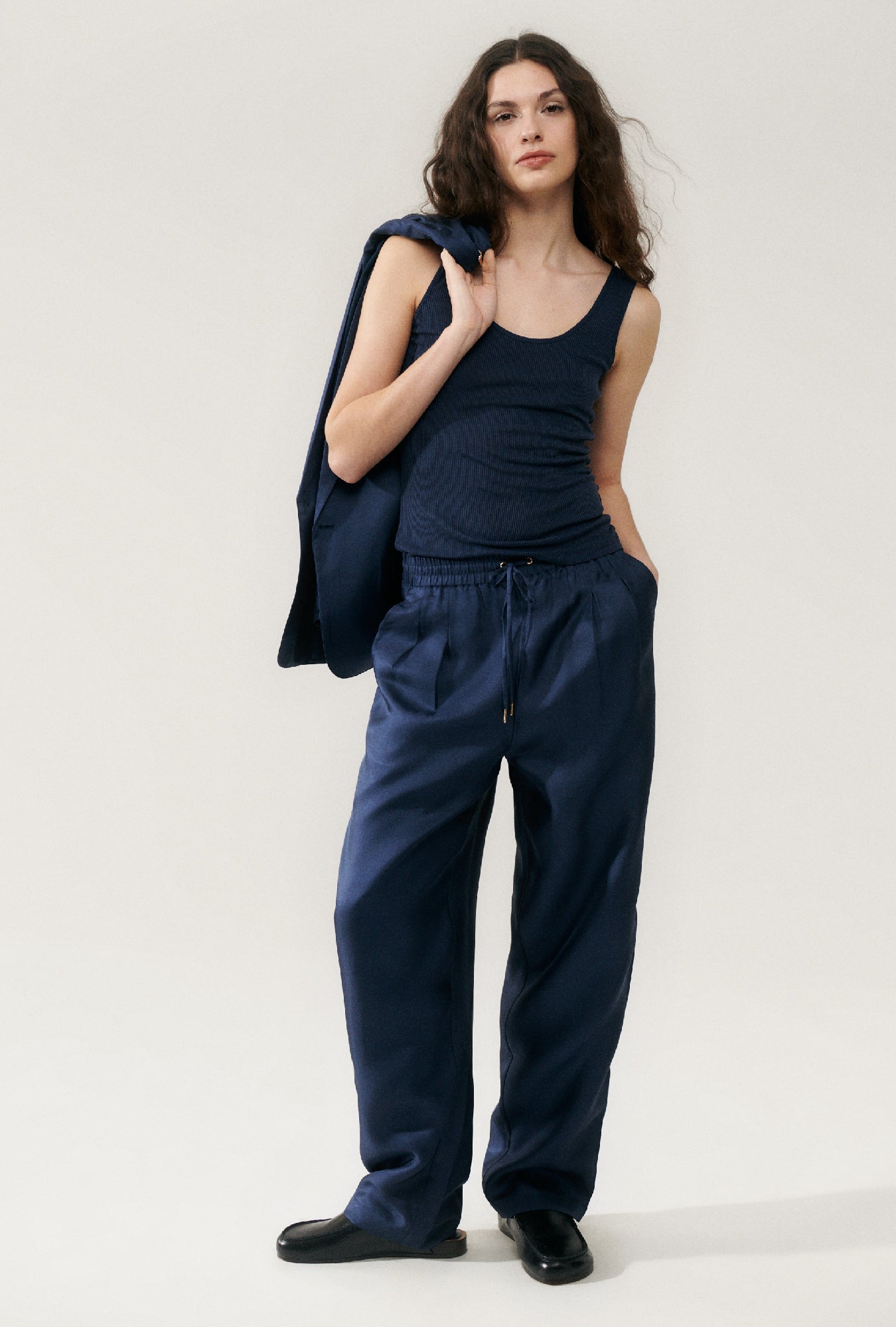 Pantalon ample en sergé minuit