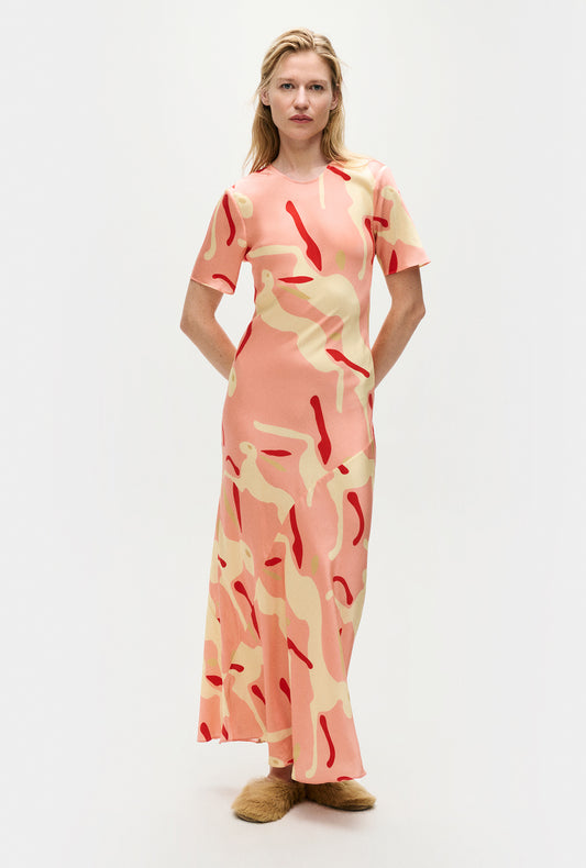 Robe biais manches courtes lapin amarante