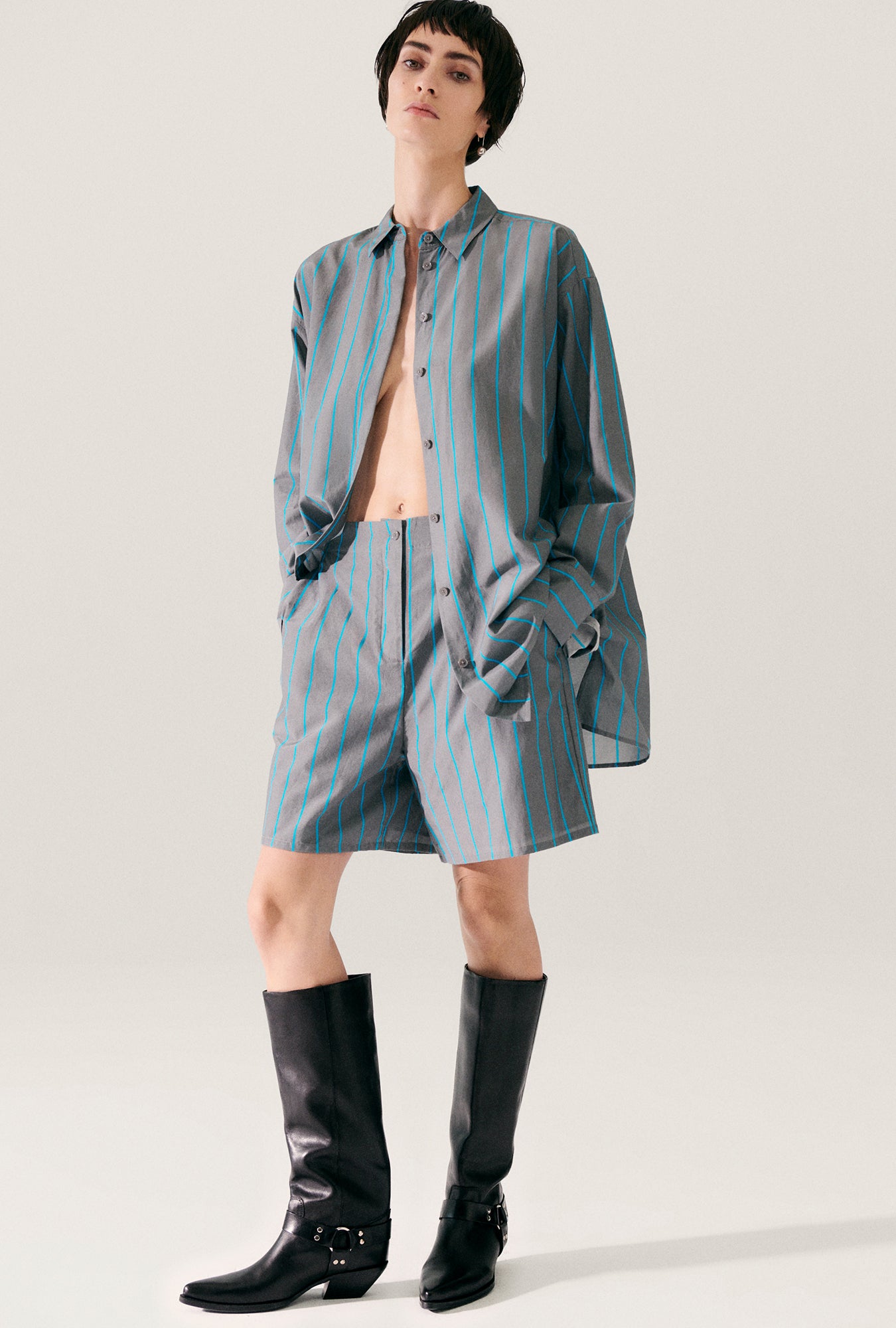 Chemise du matin en coton et soie à rayures oxygène