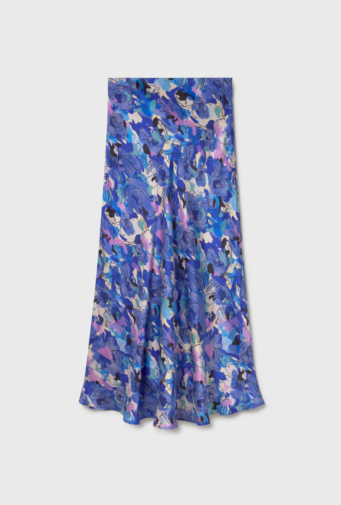 Jupe Longue Coupe en Bias Imprimé Fleurs Bleuet