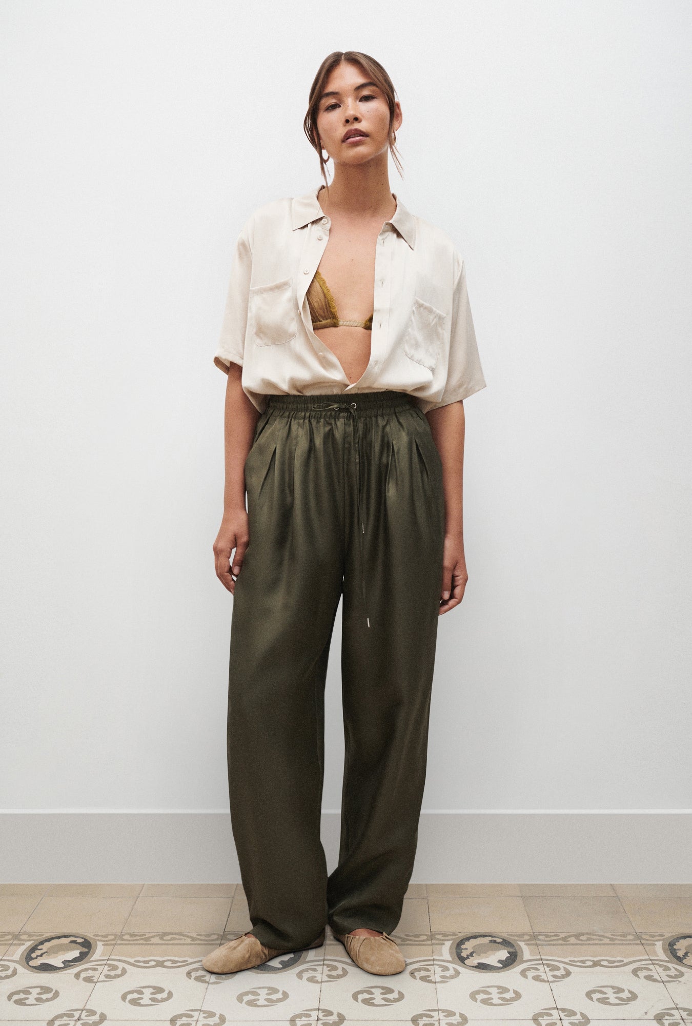 Pantalon ample en sergé - Pin