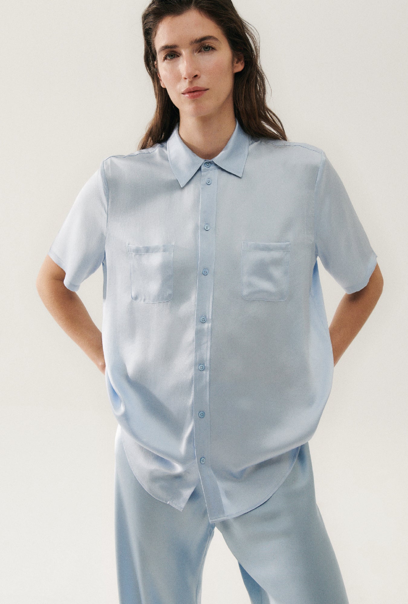 Chemise Boyfriend Manches Courtes Ciel