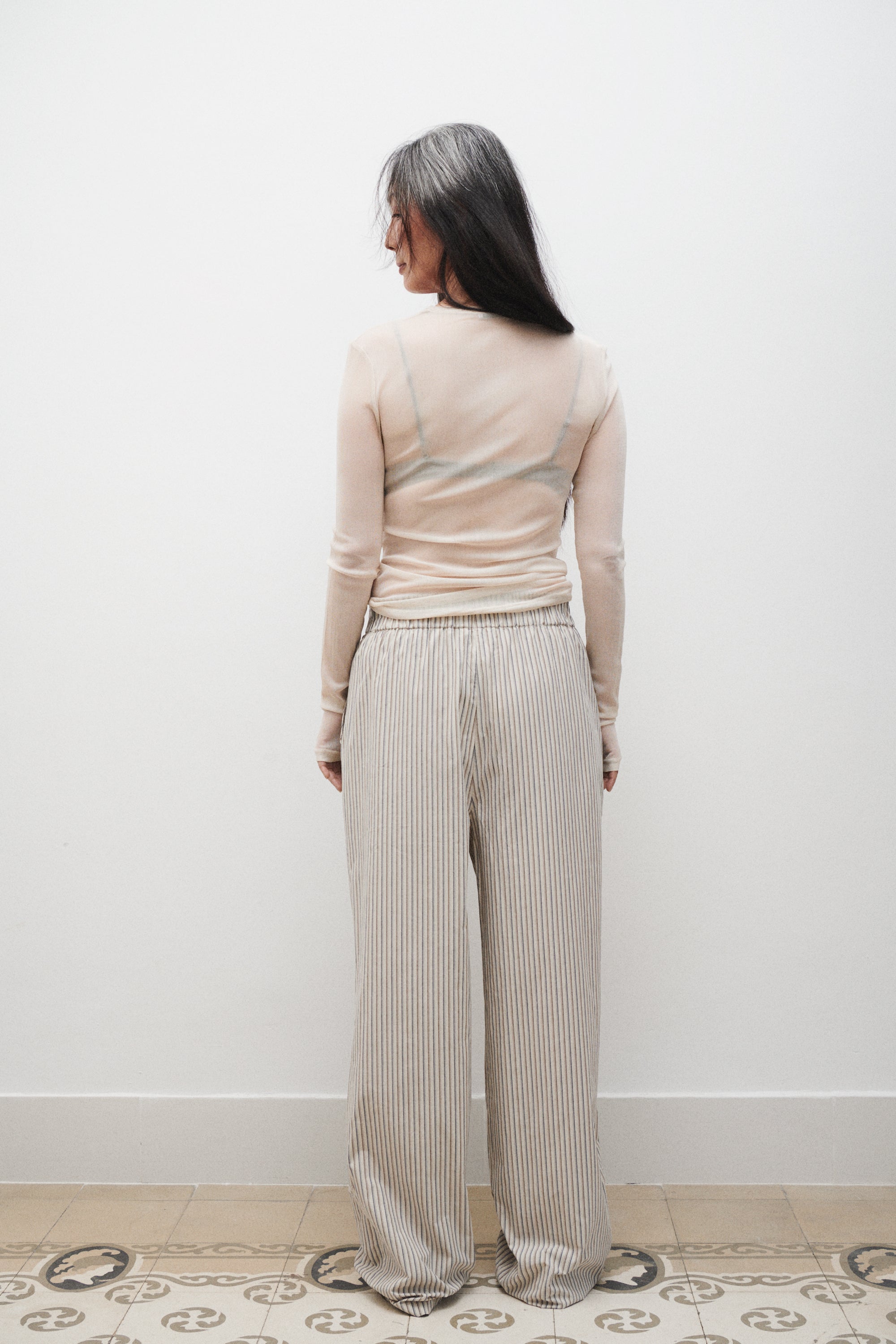 Pantalon en coton façon sac rayé ardoise