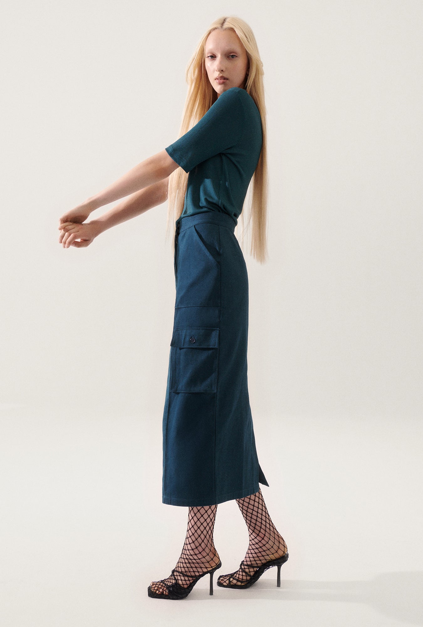 Jupe Cargo en Toile Bleu Sarcelle