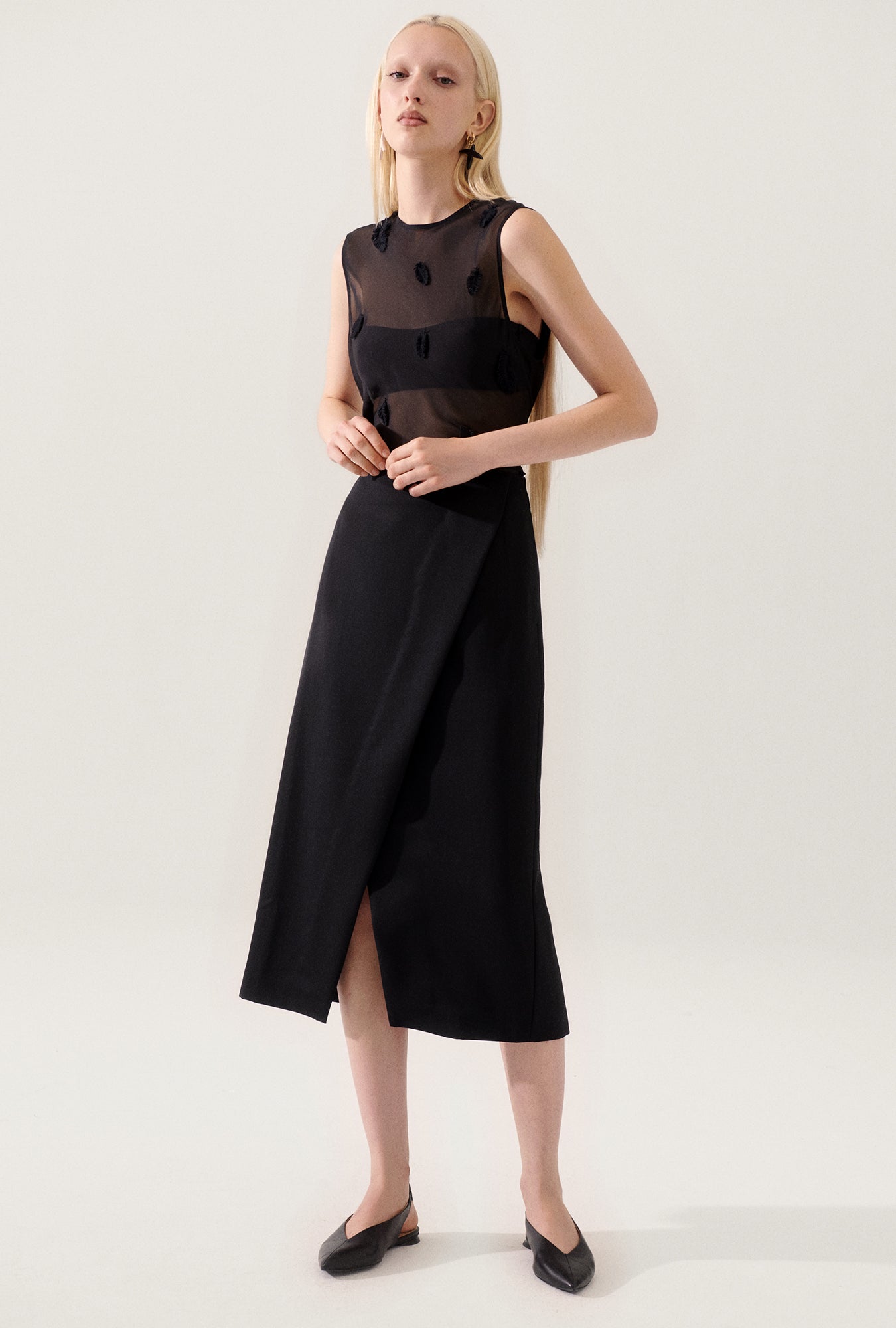 Jupe portefeuille en laine noire