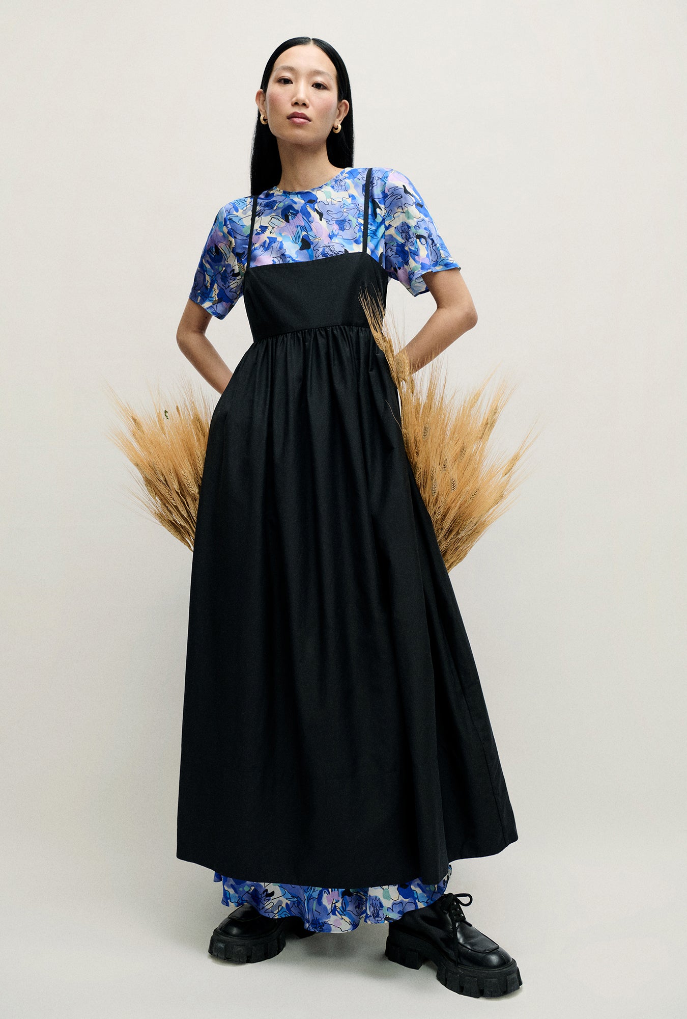 Robe tulipe coton et soie noire