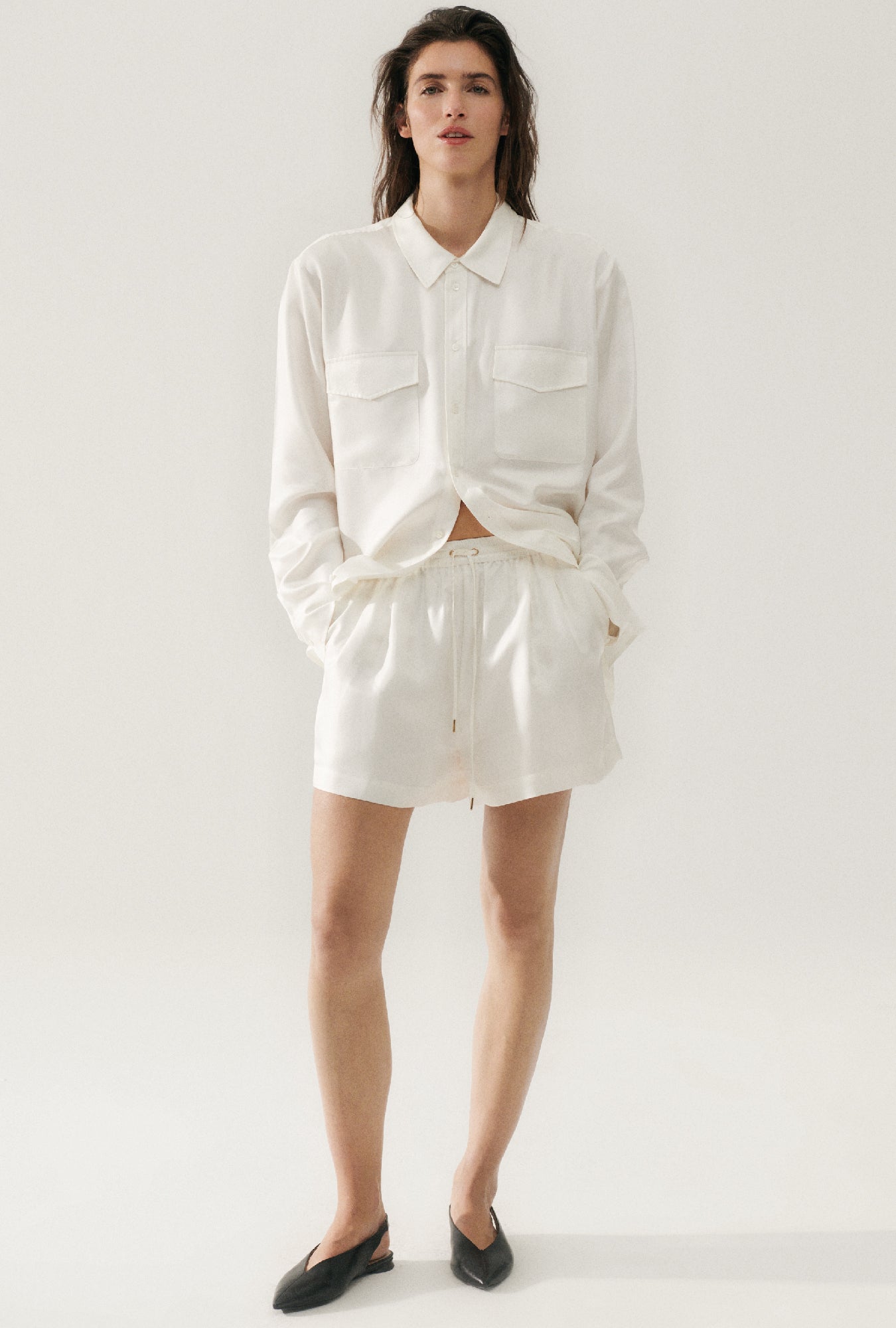 Short ample en sergé blanc