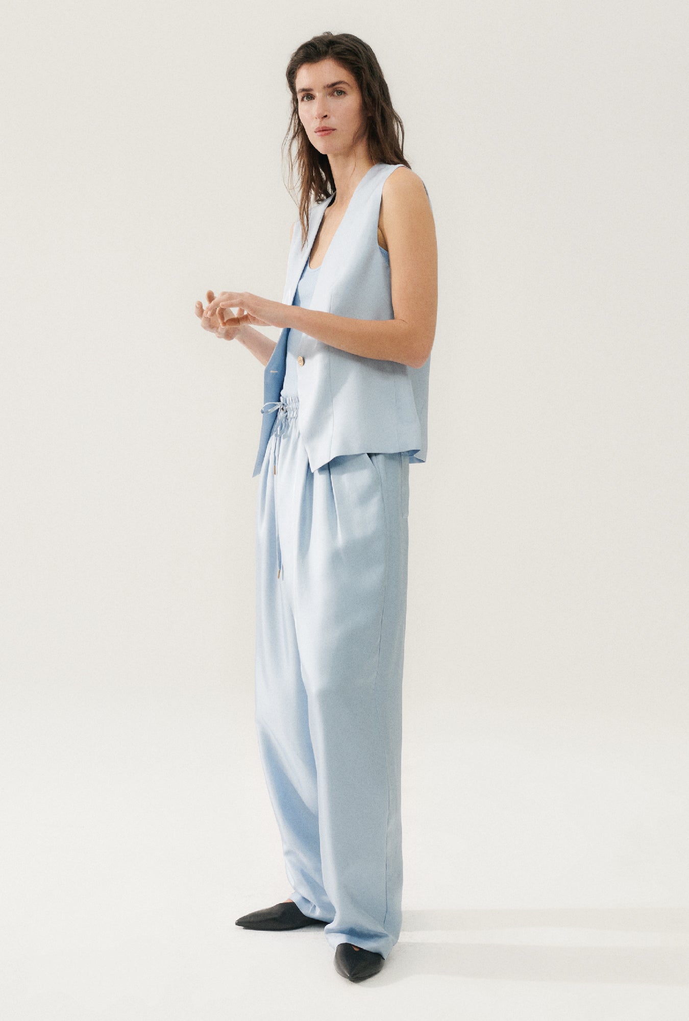 Gilet ample en twill ciel