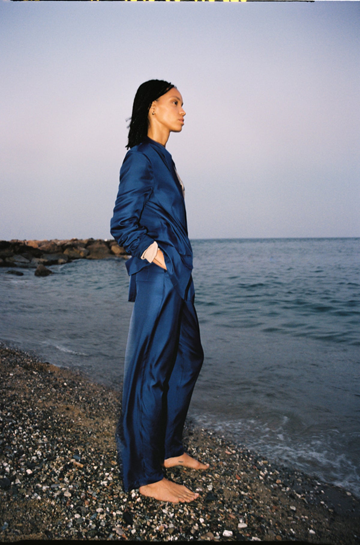 Pantalon souple en sergé bleu Karner