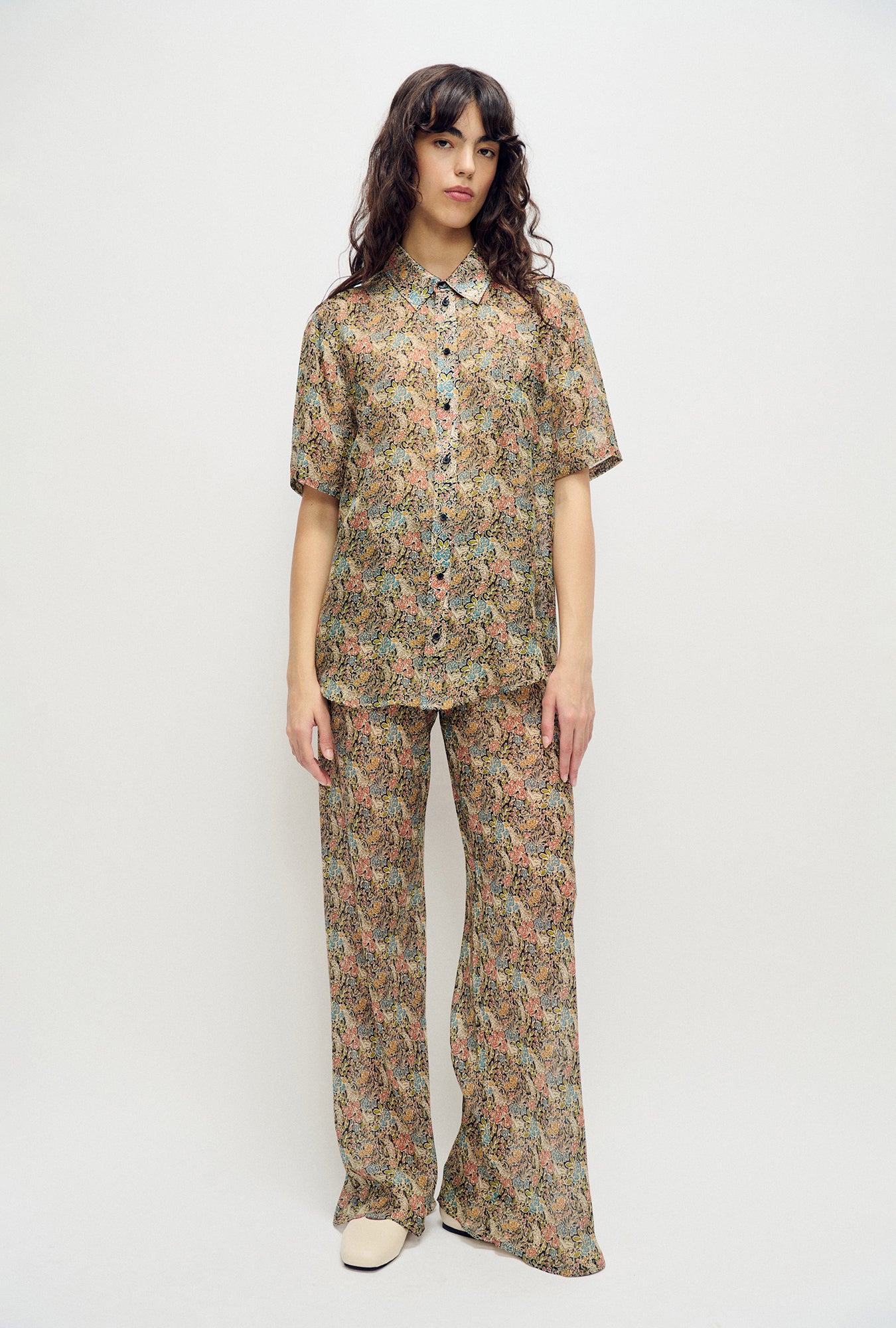 Chemisier Boyfriend en Chiffon à Manches Courtes Imprimé Floral Sugar