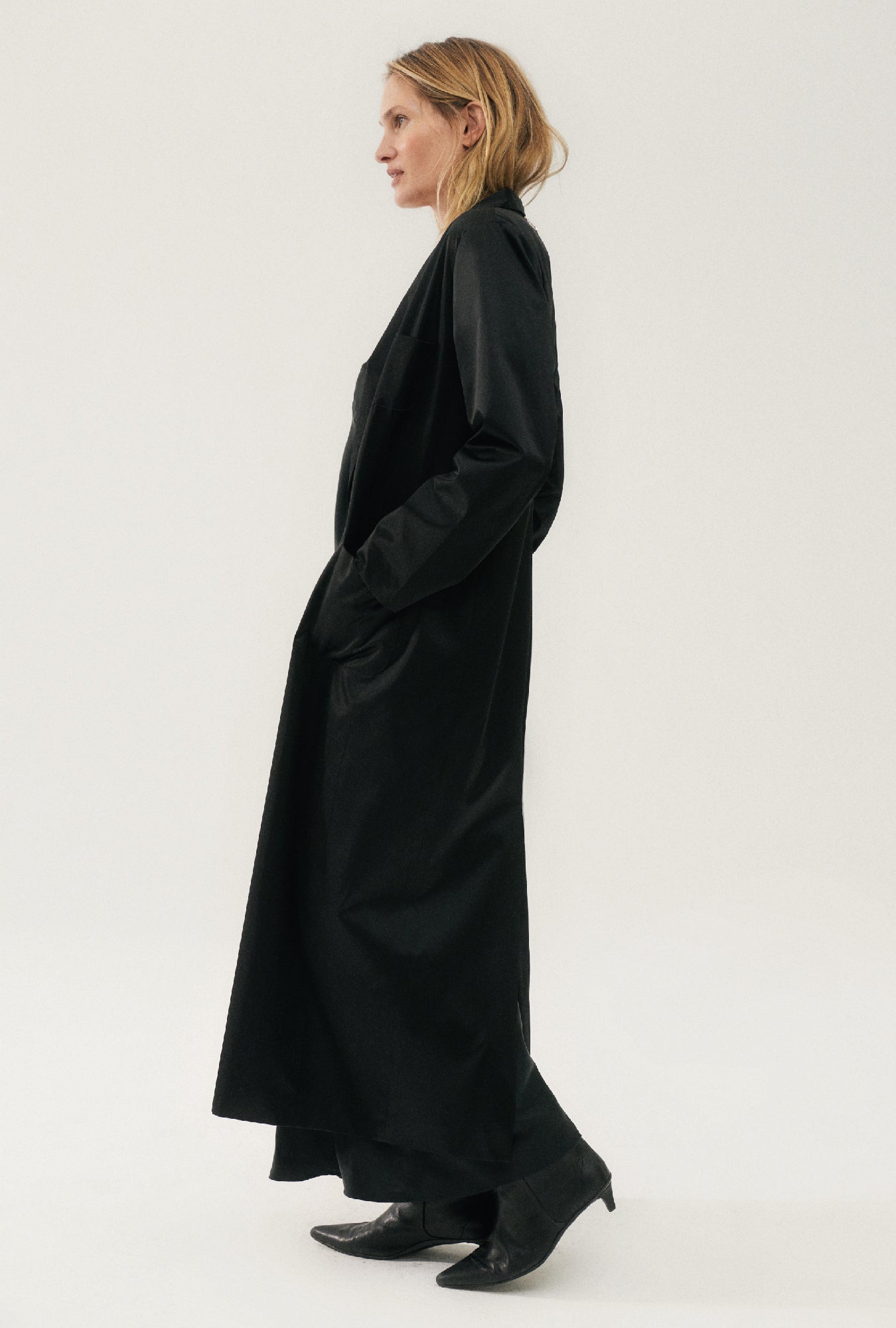 Long blazer noir résistant aux intempéries