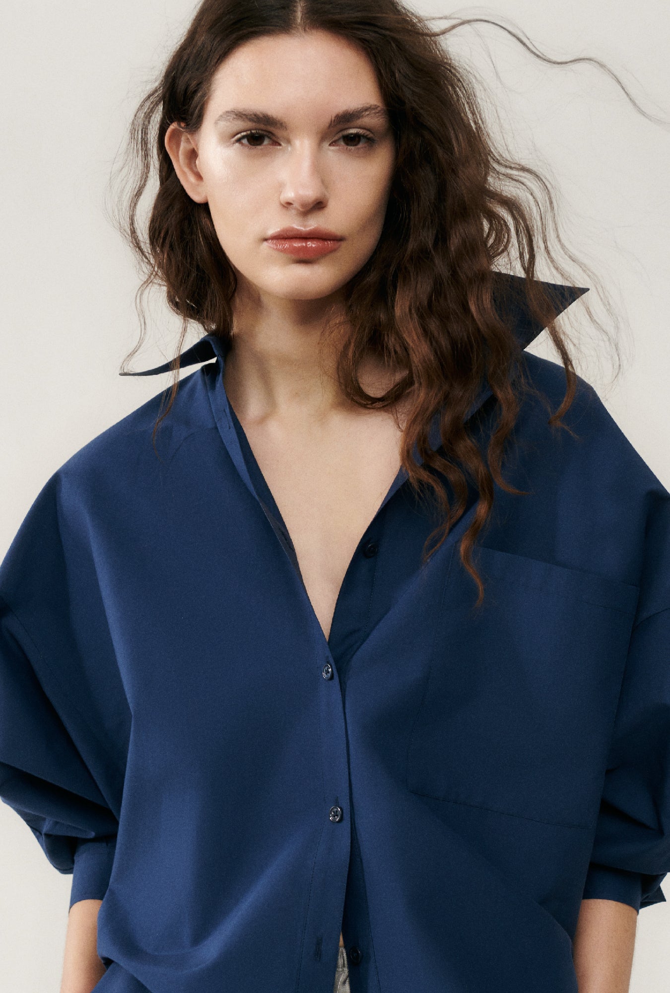 Chemise ronde en coton et soie Midnight