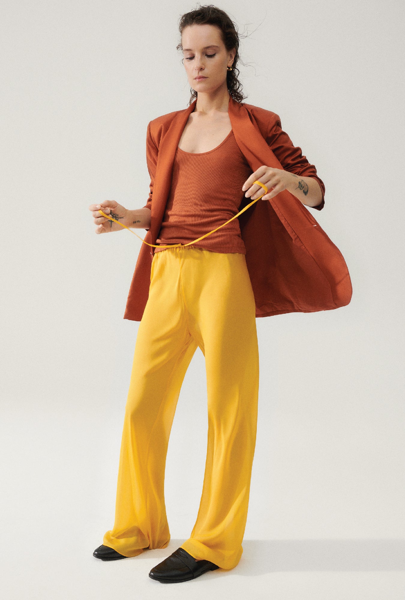 Pantalon coupé en biais en mousseline Chardonneret