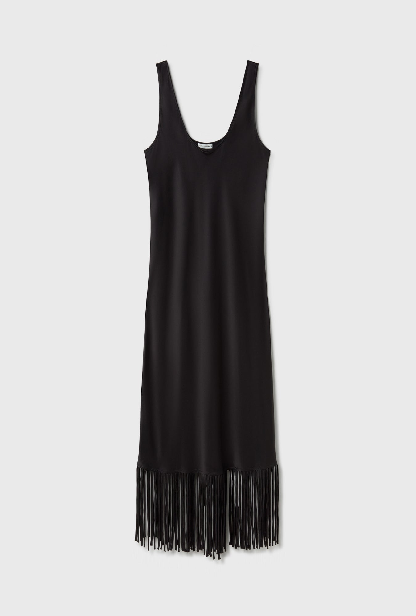 Robe noire col rond à franges