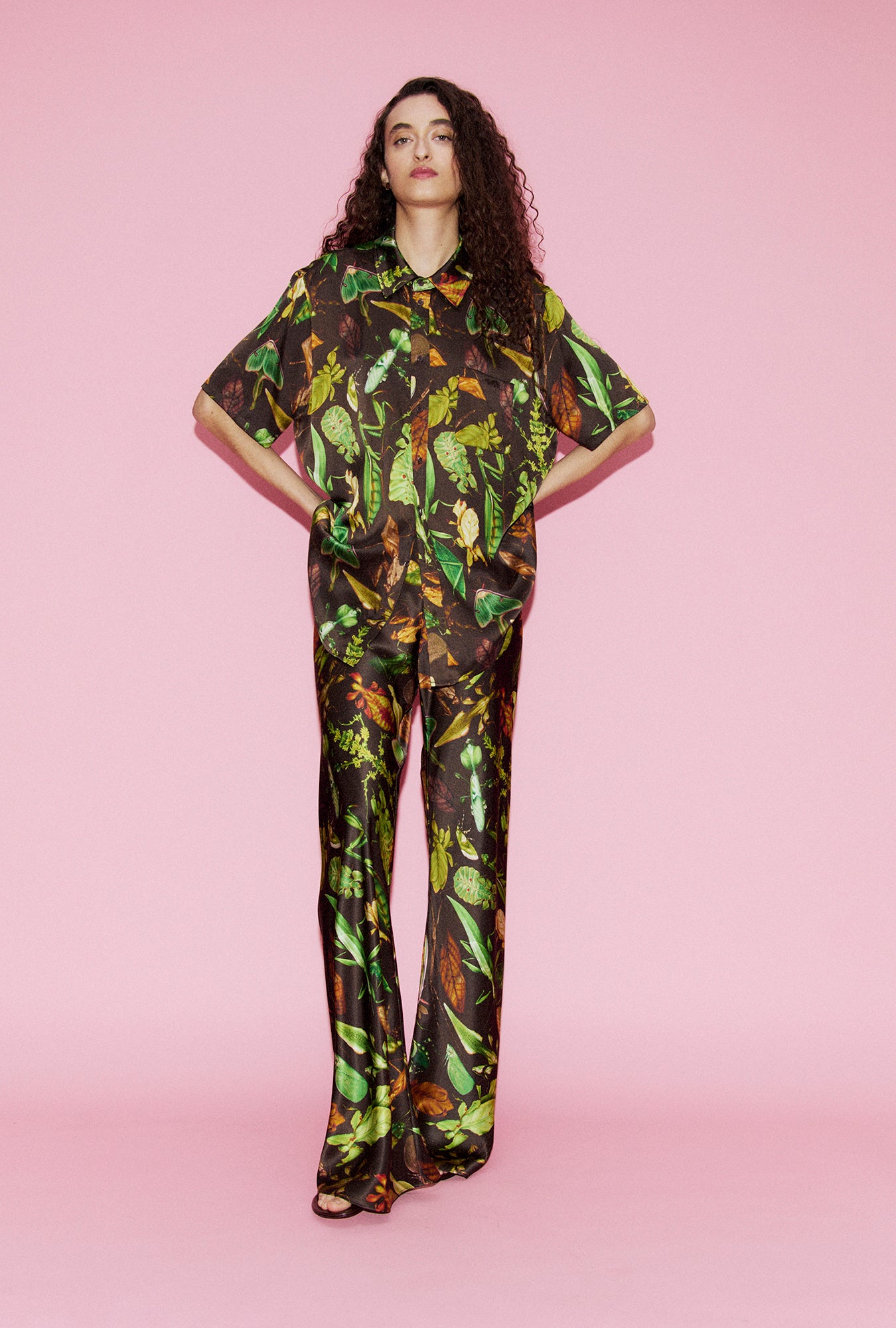 Chemise Boyfriend à Manches Courtes Imprimé Camouflage Insectes
