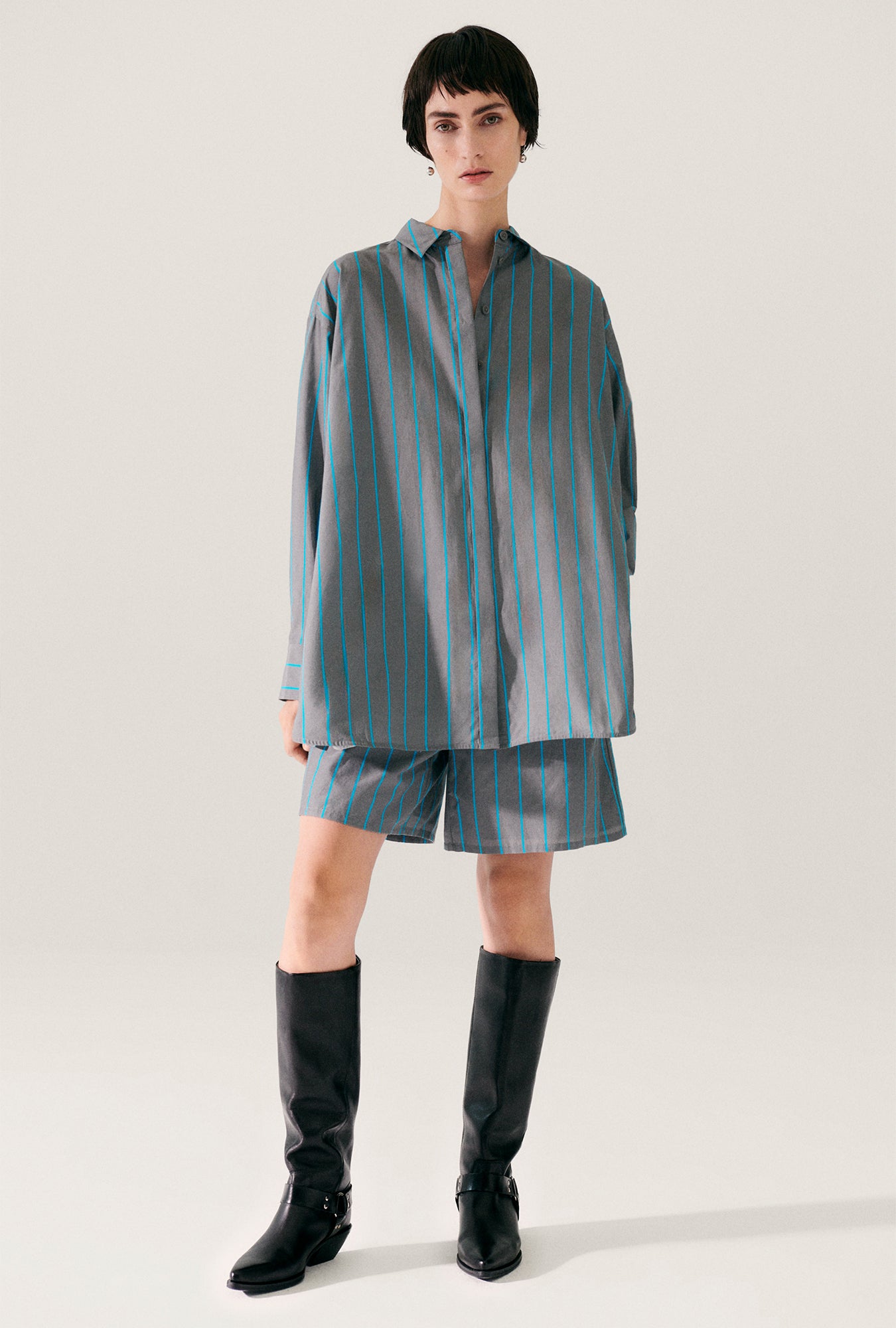 Chemise du matin en coton et soie à rayures oxygène