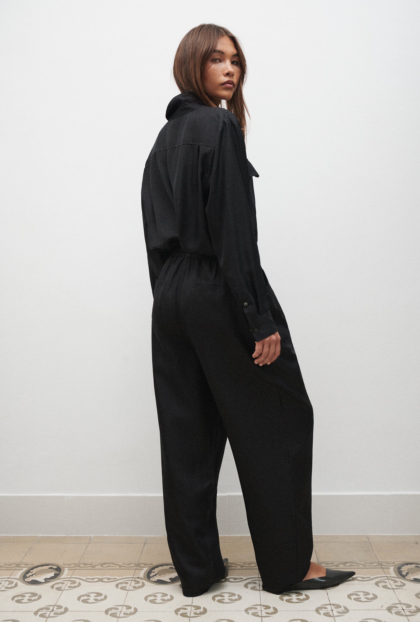 Pantalon ample en sergé noir