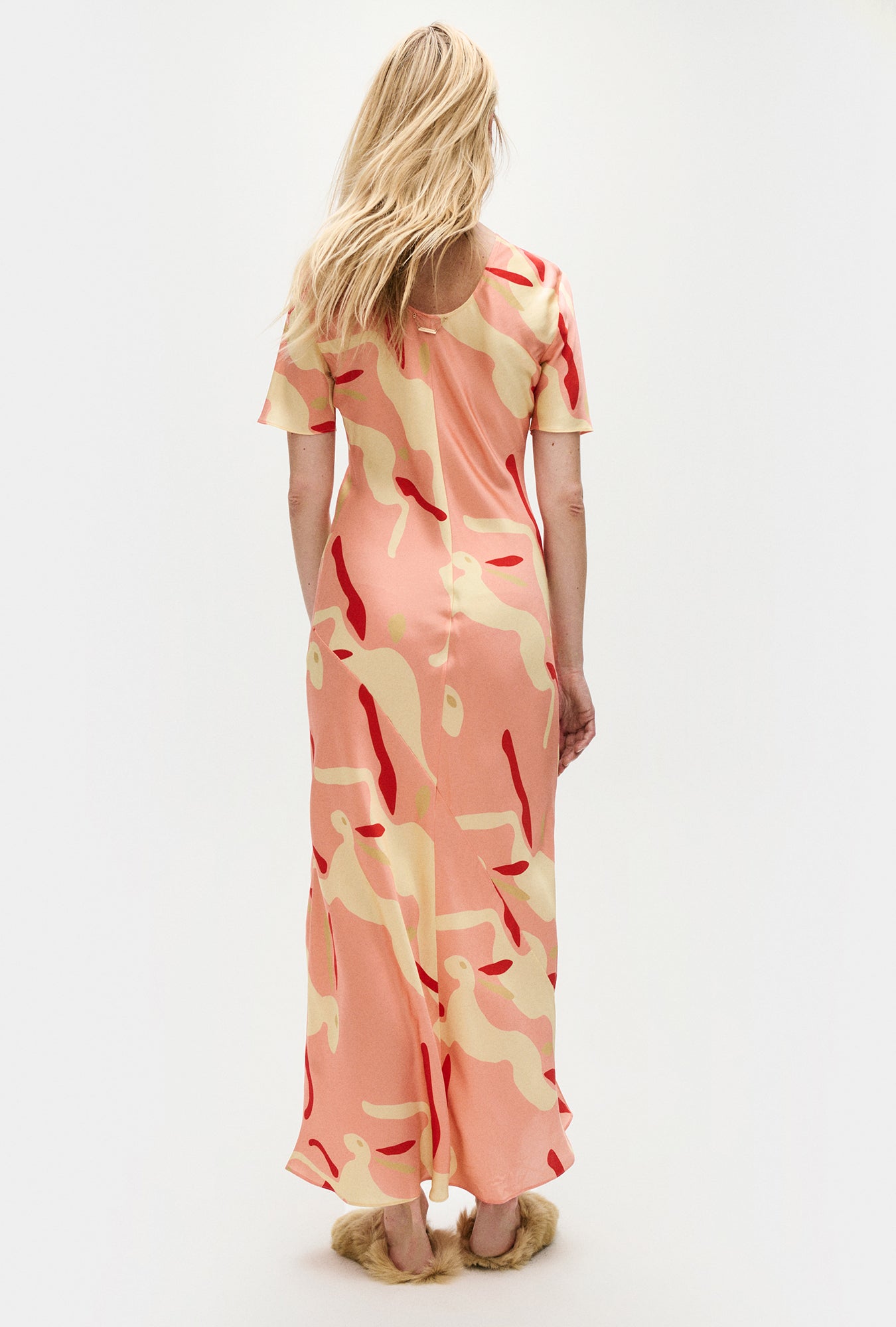 Robe biais manches courtes lapin amarante