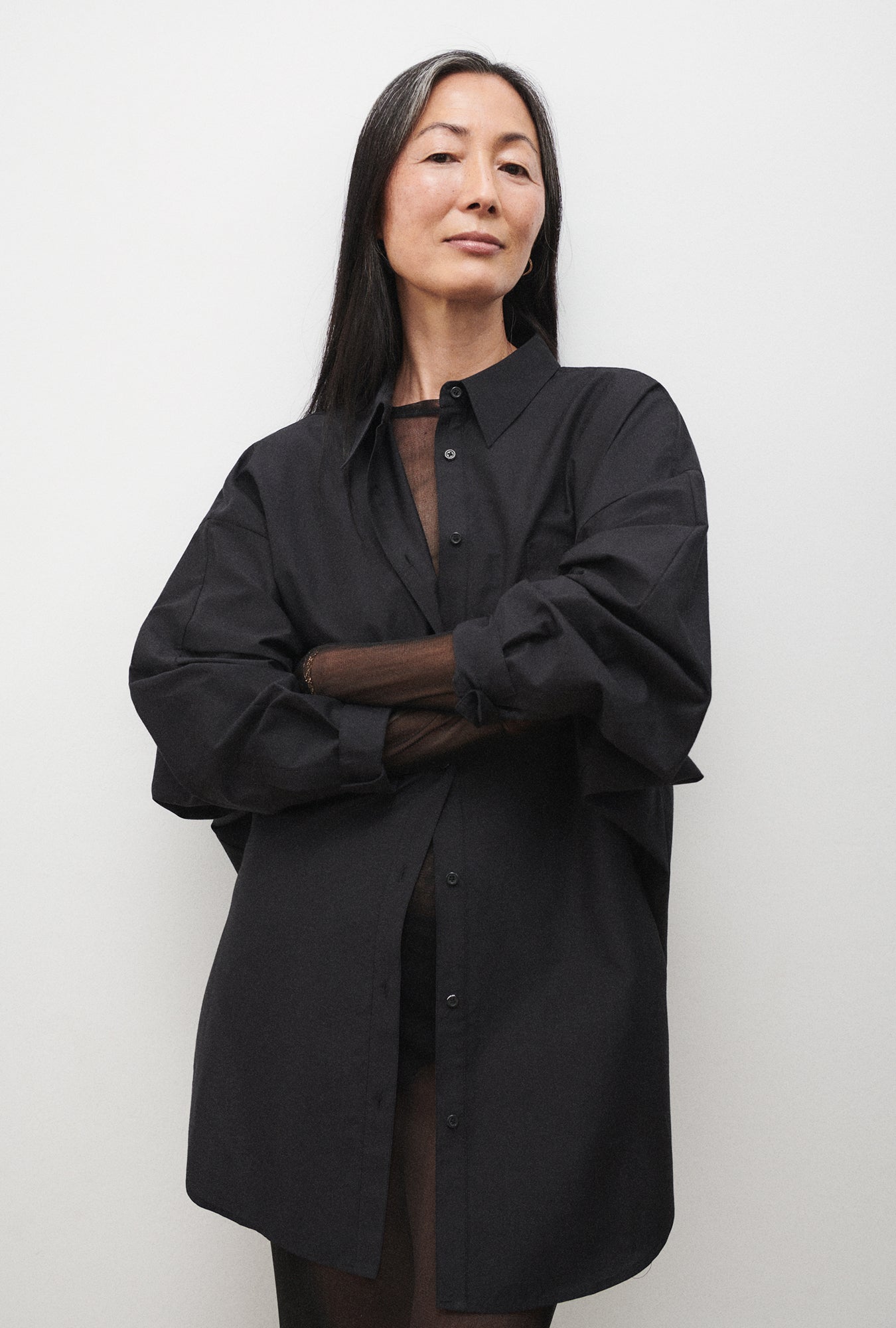 Cotton Silk Round Shirt Black