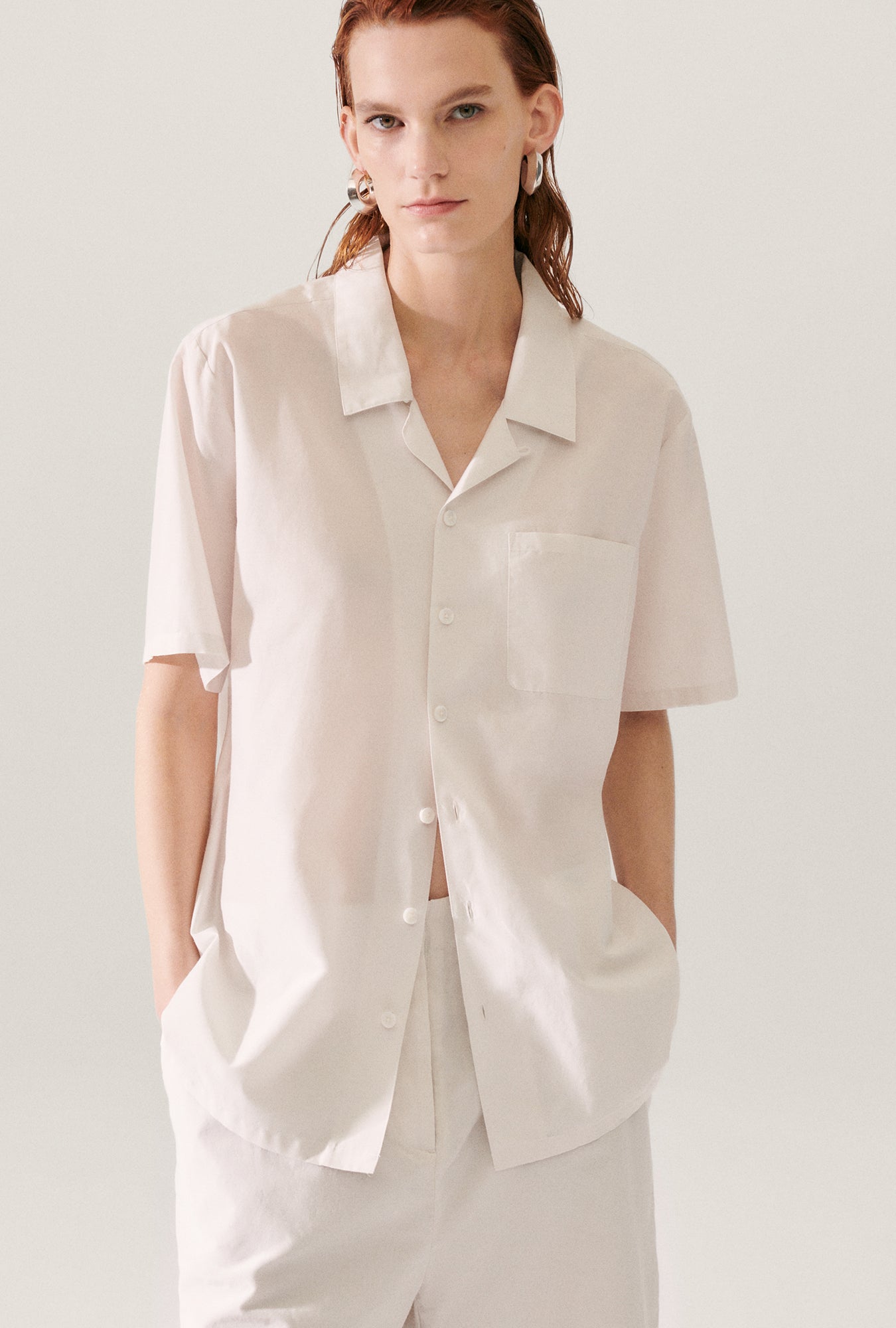 Chemise Camp en Coton et Soie Couleur Poussière