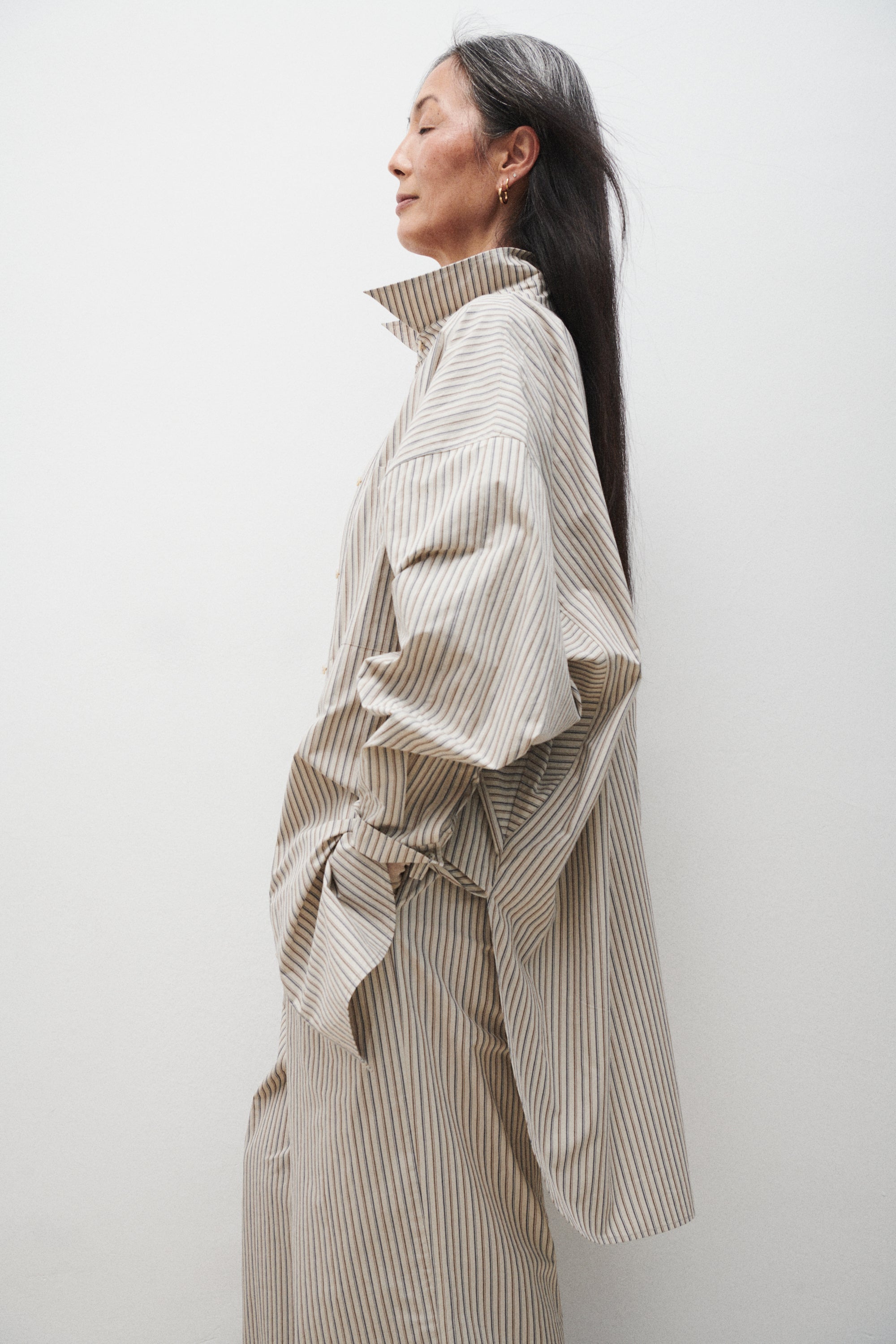 Chemise ronde en coton à rayures ardoise
