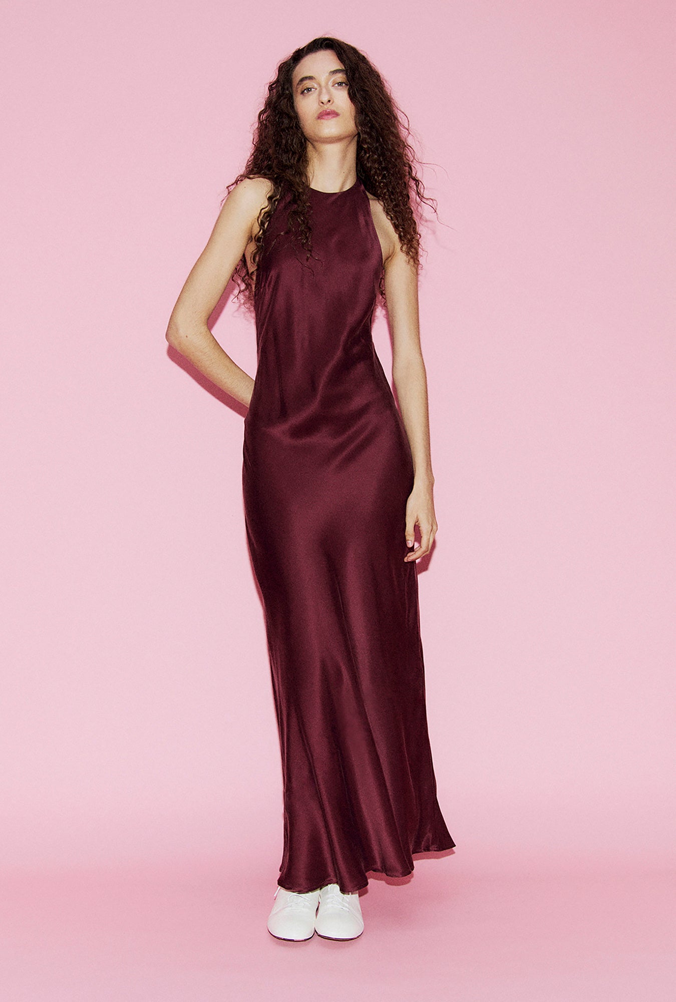 Robe longue dos nu feuille morte