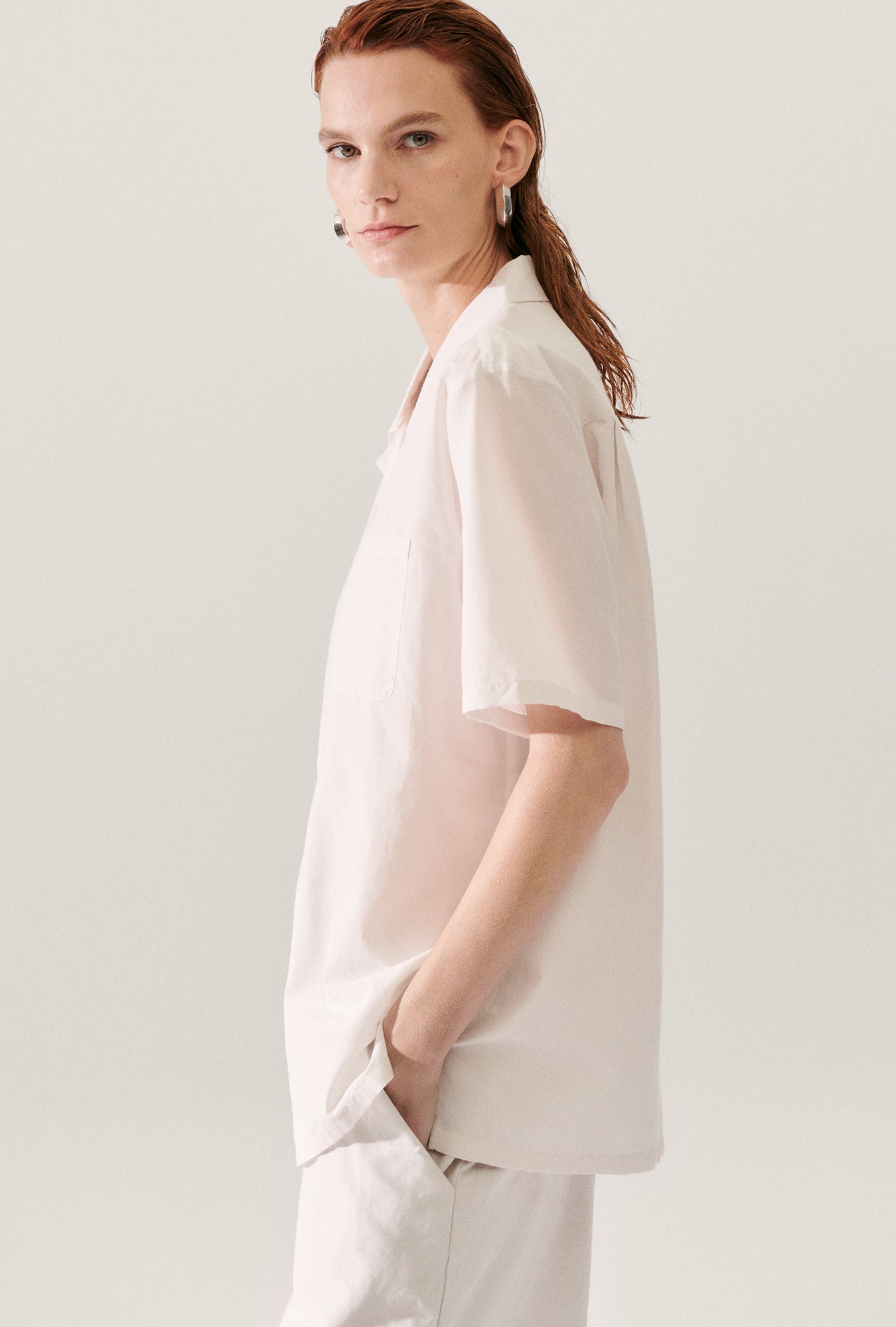 Chemise Camp en Coton et Soie Couleur Poussière
