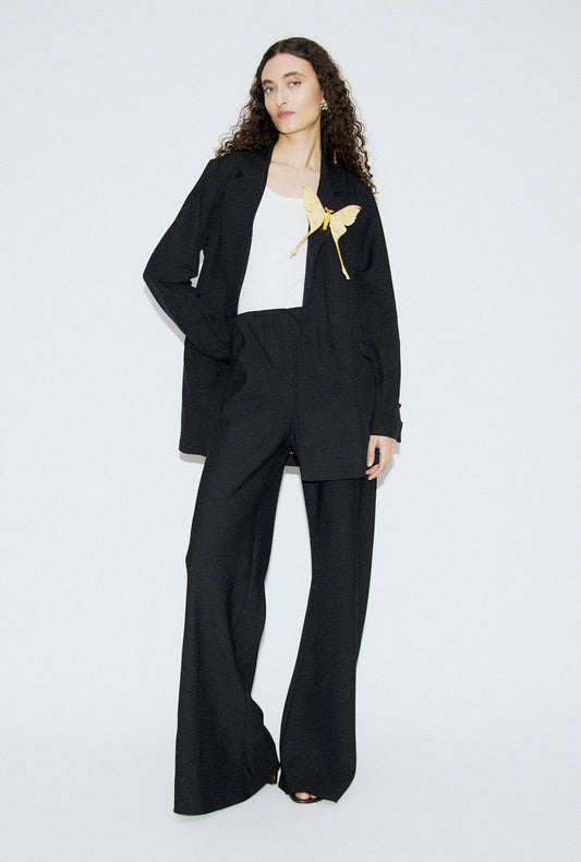 Wool Silk Wide Legged Bias Cut Pants Black
