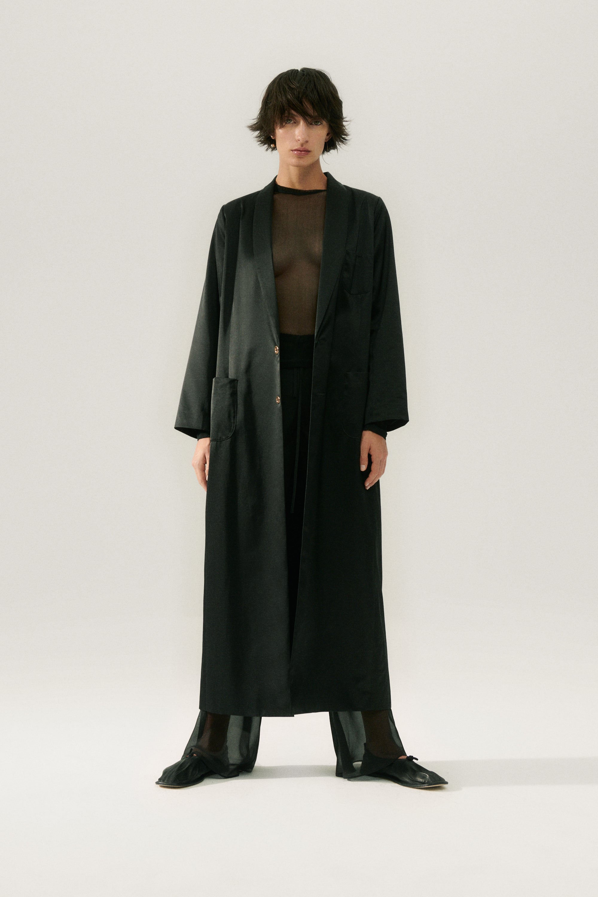 Long blazer noir résistant aux intempéries